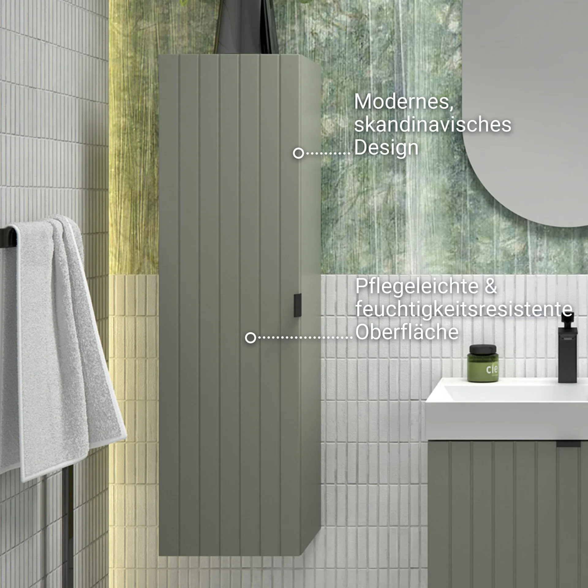 BADEDU ESLA Hochschrank 31 cm breit, Grün