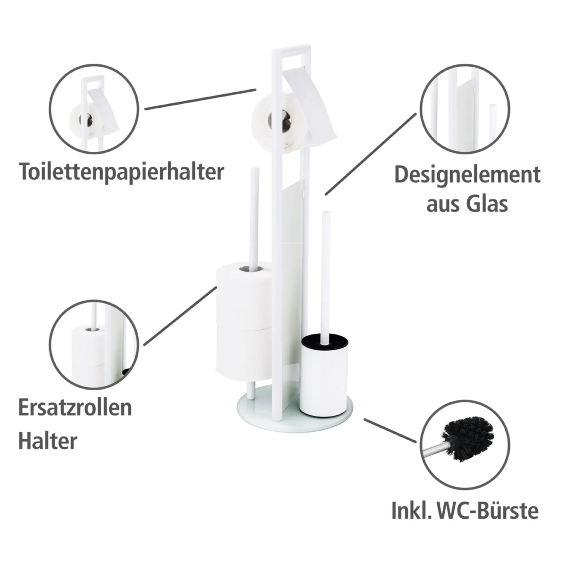 WENKO RAVINA WC-Garnitur, Weiß, mit Toilettenpapierhalter und Bevorrater, stehend