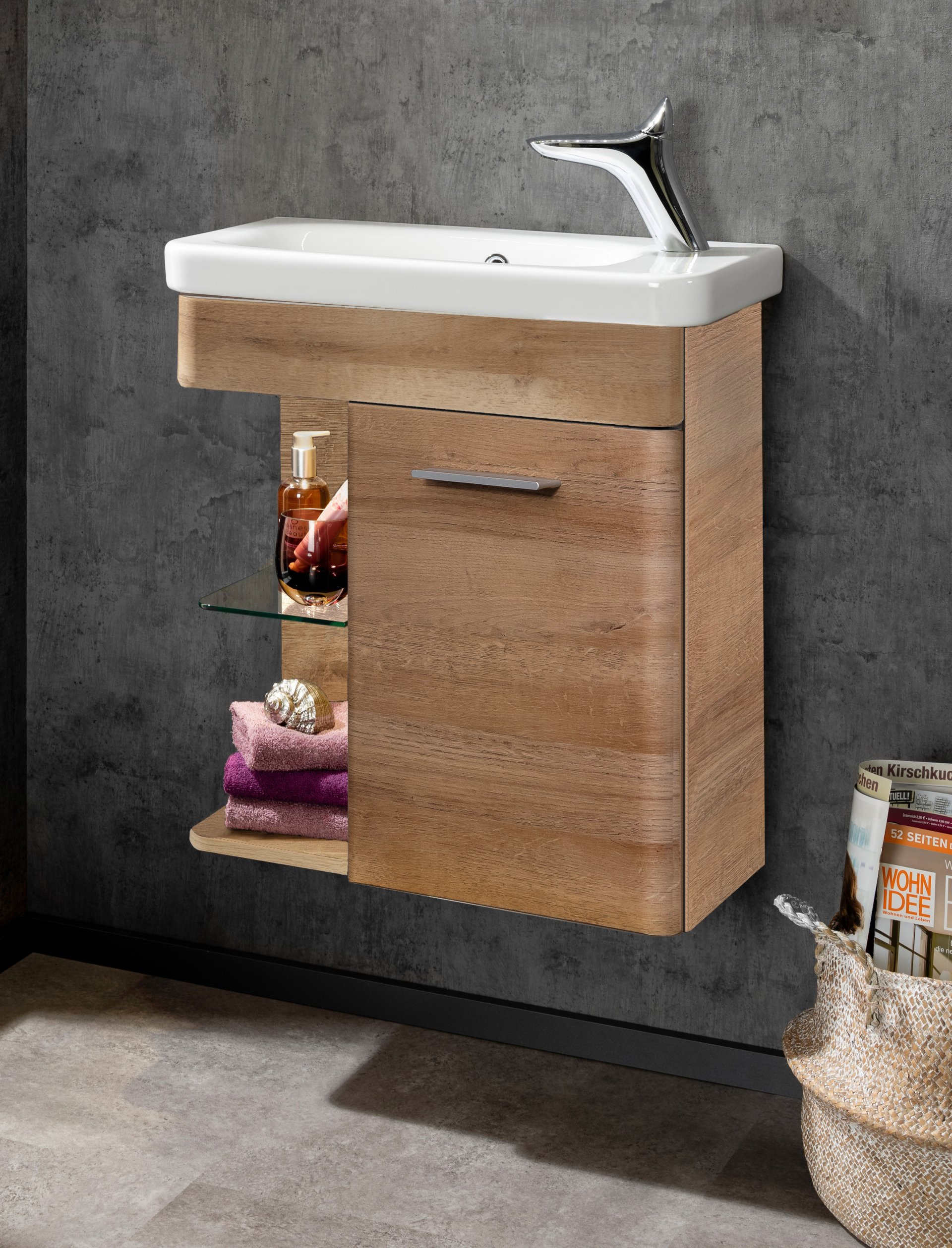 LANZET K8 Gäste WC Waschtischunterschrank 55 cm, Hellbraun