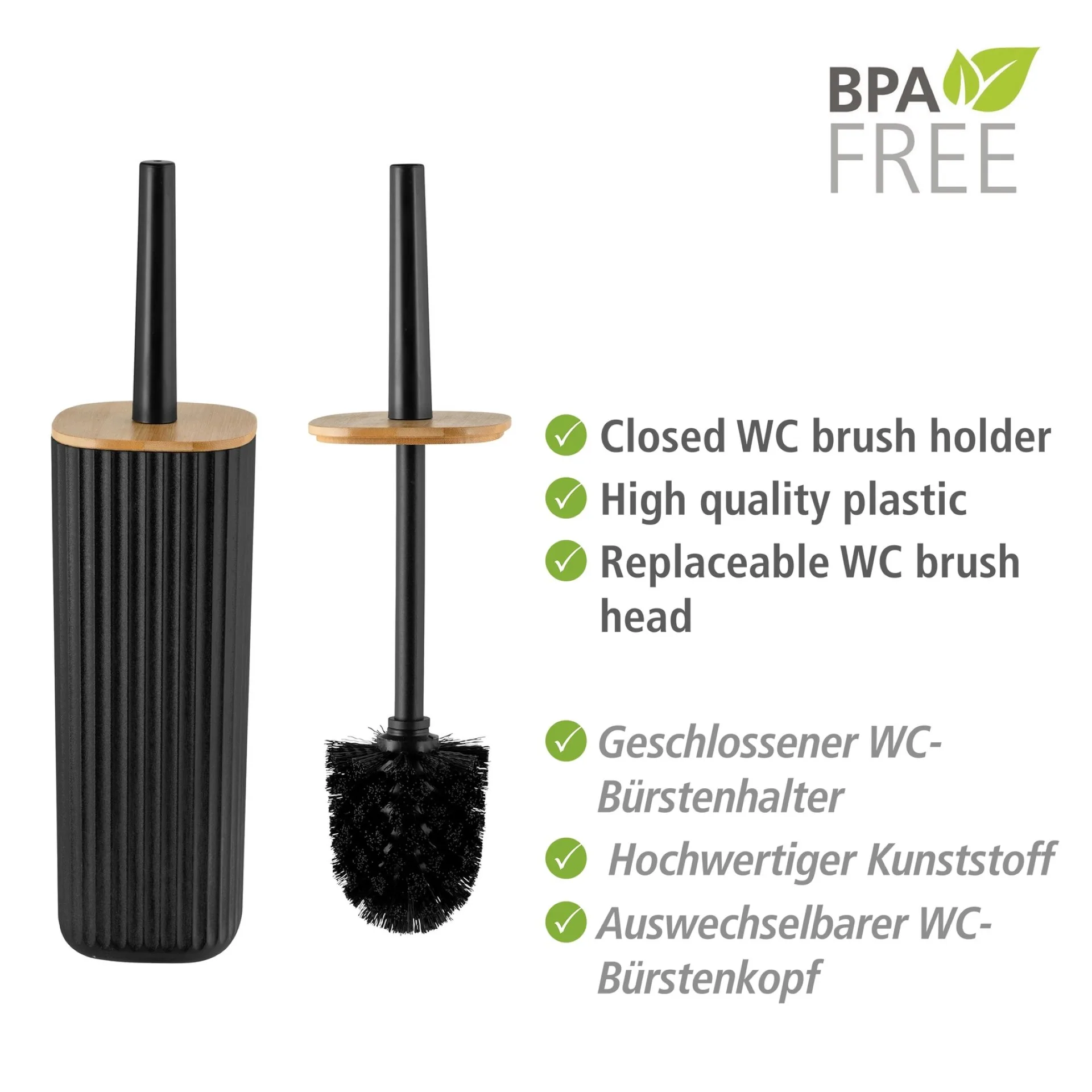WENKO ROTELLO WC-Garnitur, Schwarz/Braun, mit Bambusdeckel