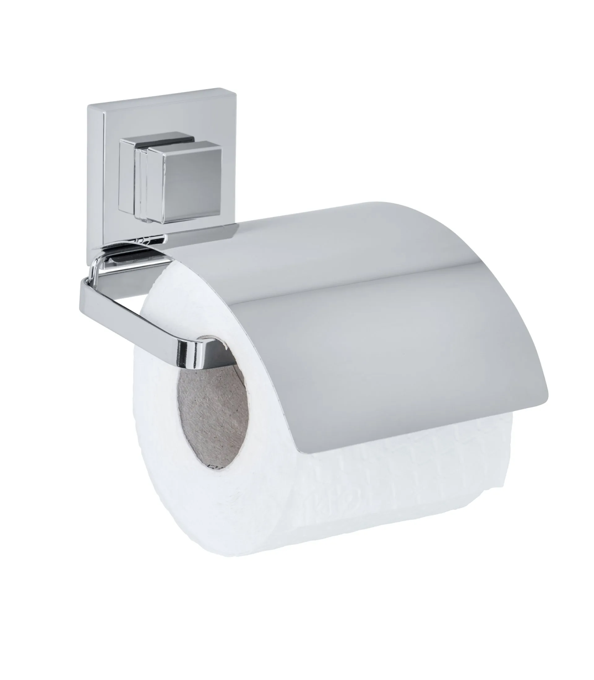 WENKO QUADRO Toilettenpapierhalter, Chrom glänzend, Edelstahl, Befestigen ohne bohren, Vacuum-Loc®
