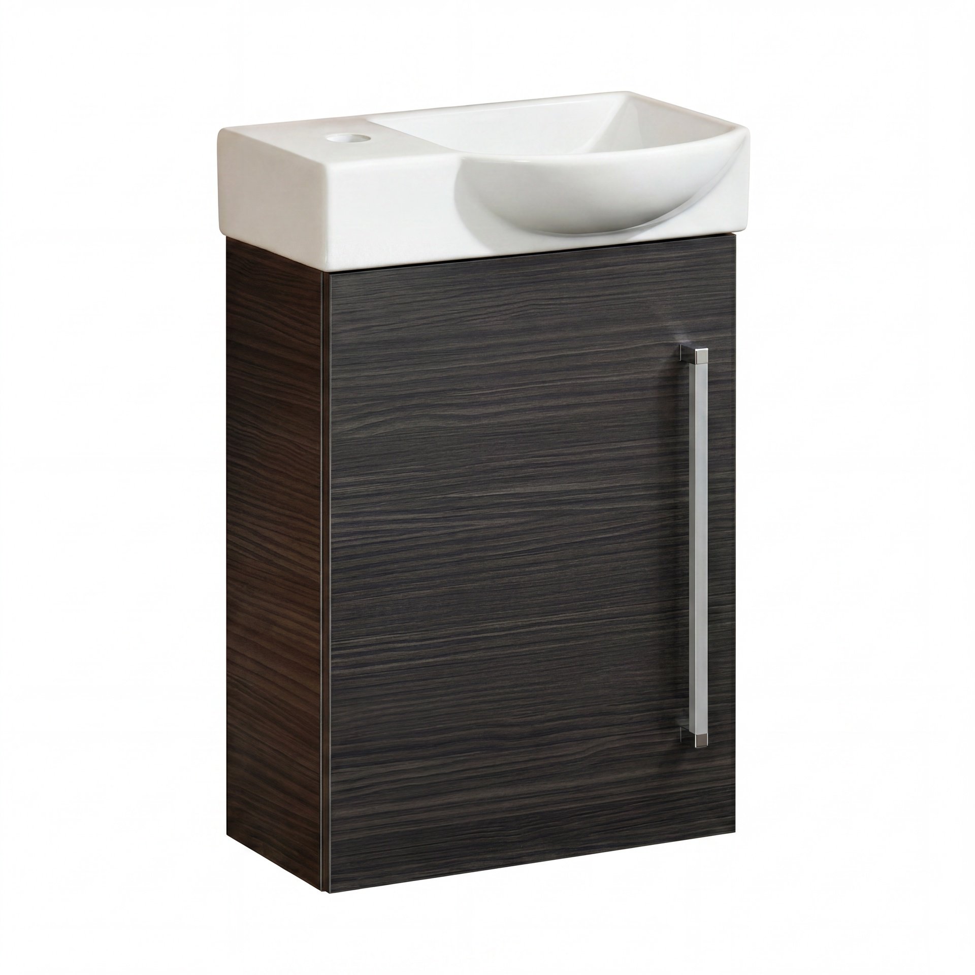 LANZET K3 Gäste WC Waschtisch Set 45 cm breit, Anthrazit Holzoptik, Waschbecken Keramik Weiß, Türanschlag links