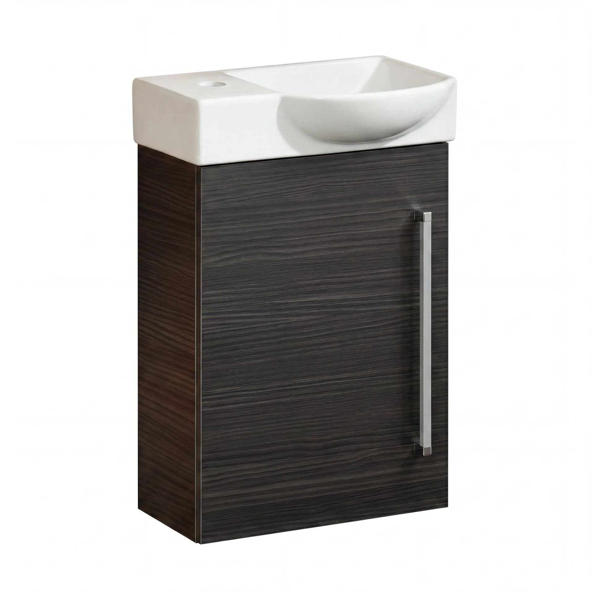 LANZET K3 Gäste WC Waschtisch Set 45 cm breit, Anthrazit Holzoptik, Waschbecken Keramik Weiß, Türanschlag links
