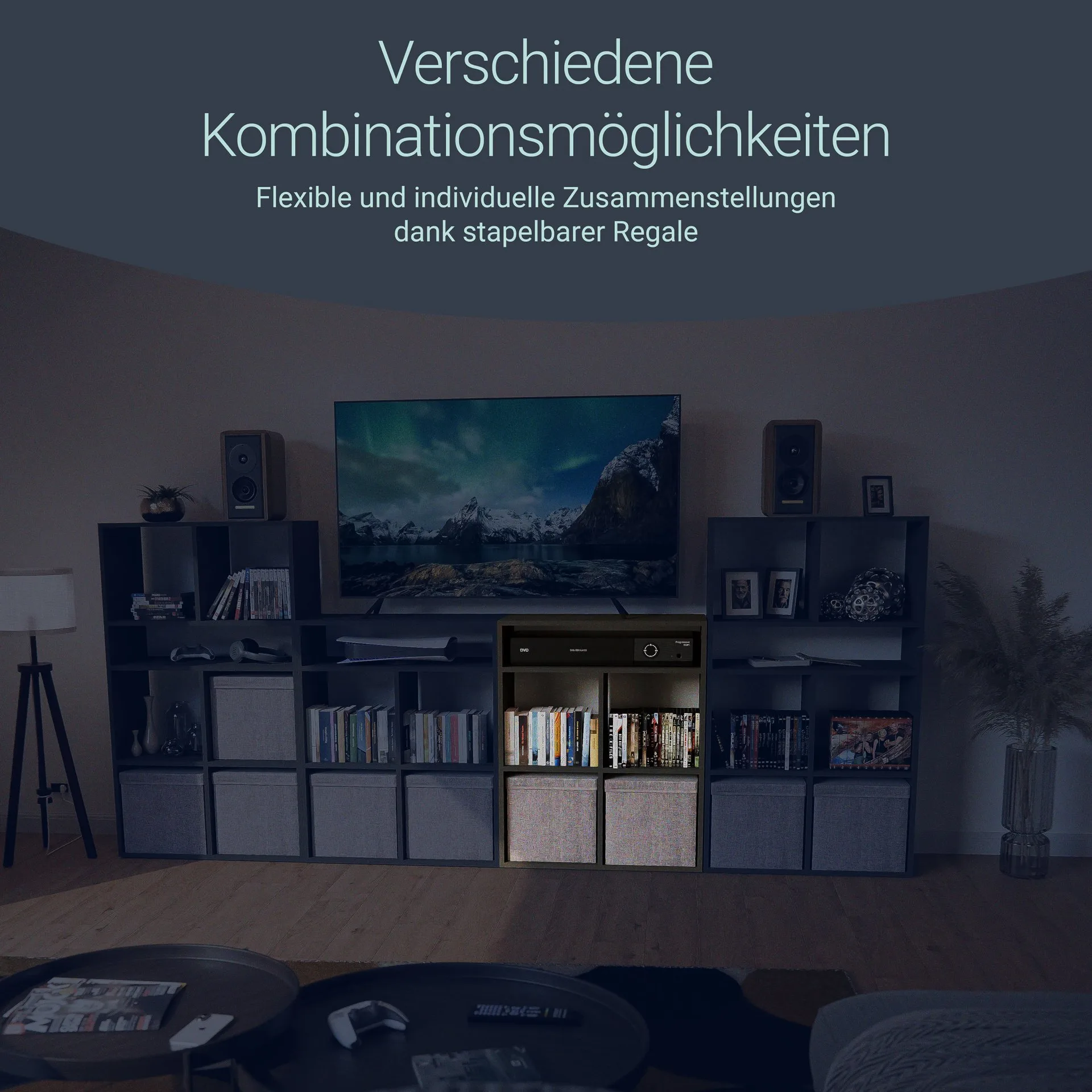 BADEDU WARD Regal 72 cm breit, Anthrazit, 5 Fächer