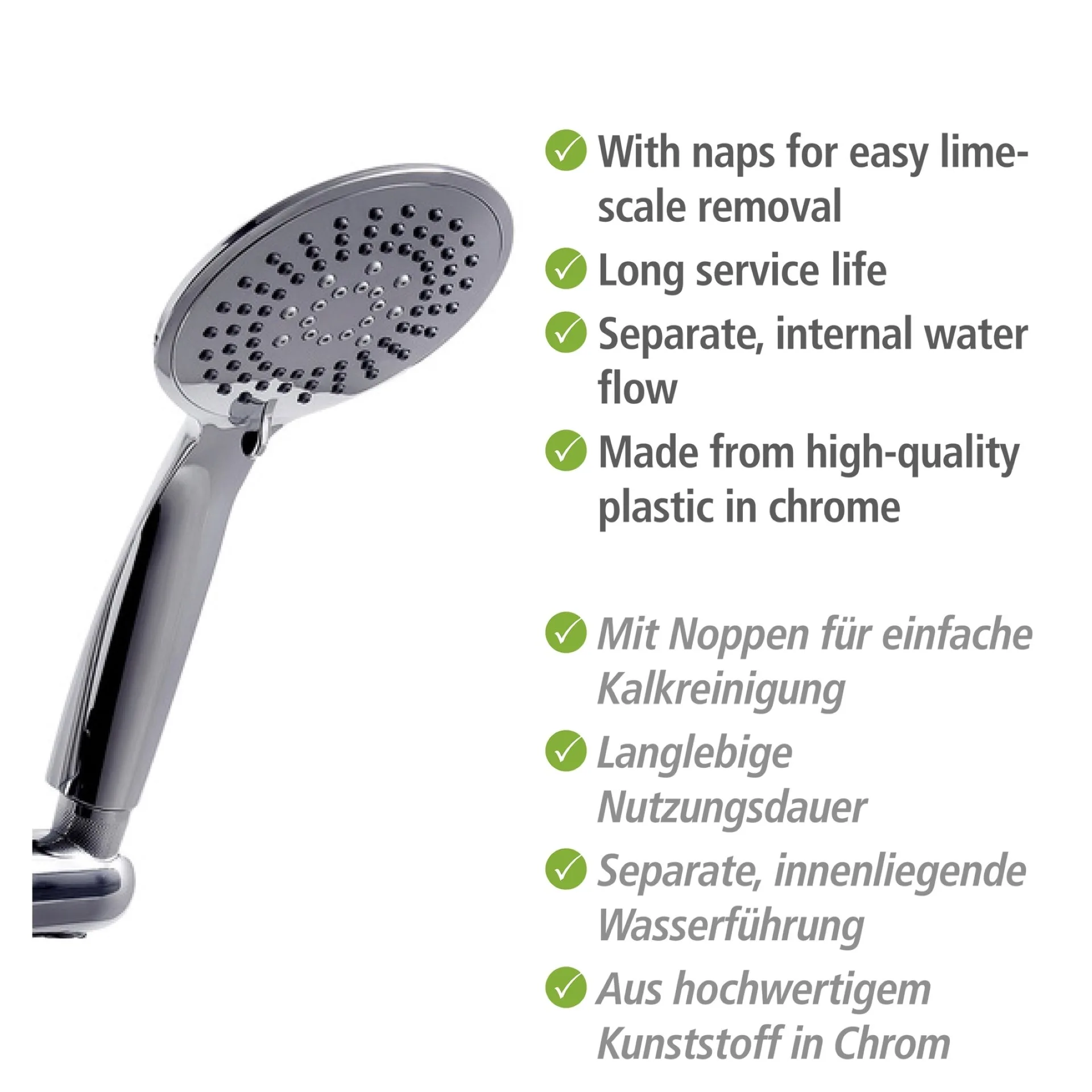 WENKO YOUNG Stangenbrause Set 66 cm, Chrom, 5 verschiedene Wasserstrahlarten