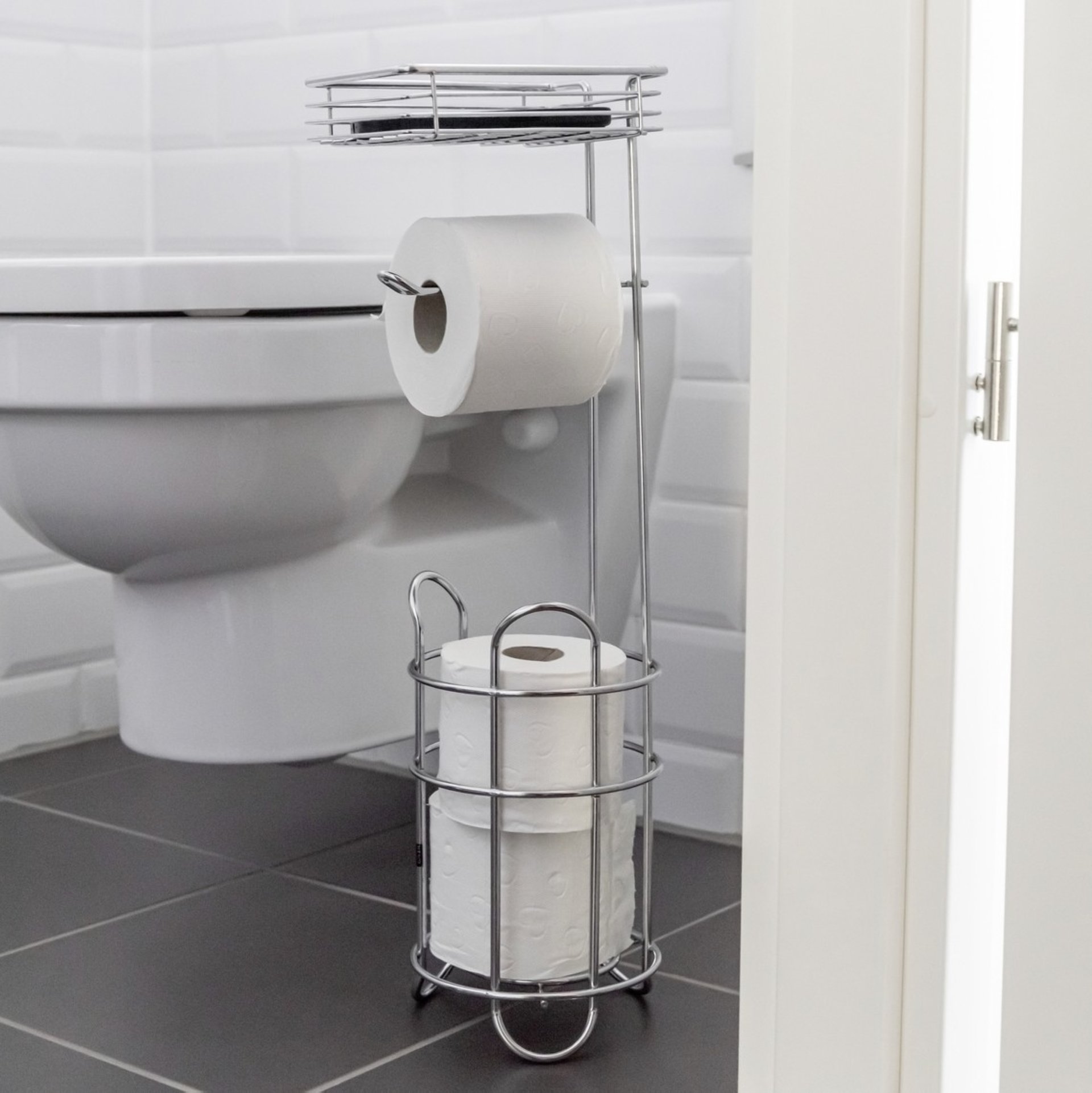 WENKO Toilettenpapierhalter, Chrom, mit Bevorrater und Ablage