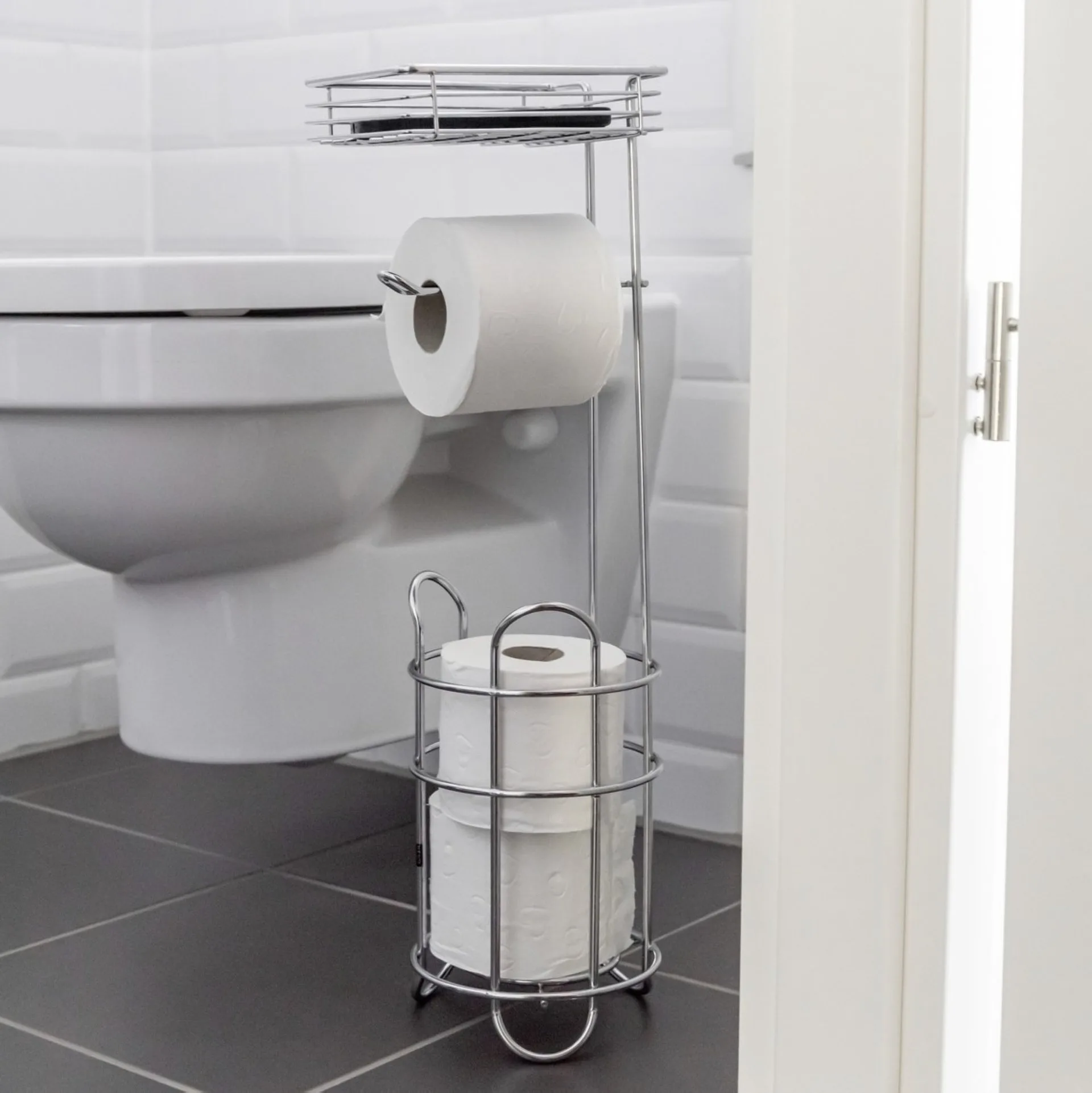 WENKO Toilettenpapierhalter, Chrom, mit Bevorrater und Ablage