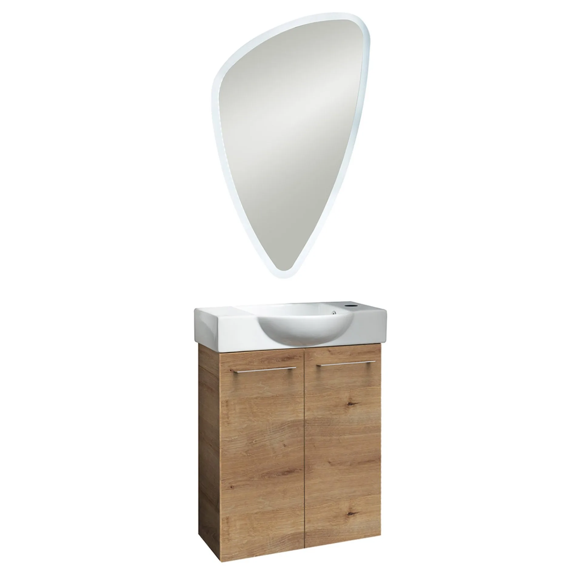 FACKELMANN SBC MILANO Gäste WC Waschtisch Set mit Spiegel 55 cm breit, Braun hell, Waschbecken Keramik Weiß