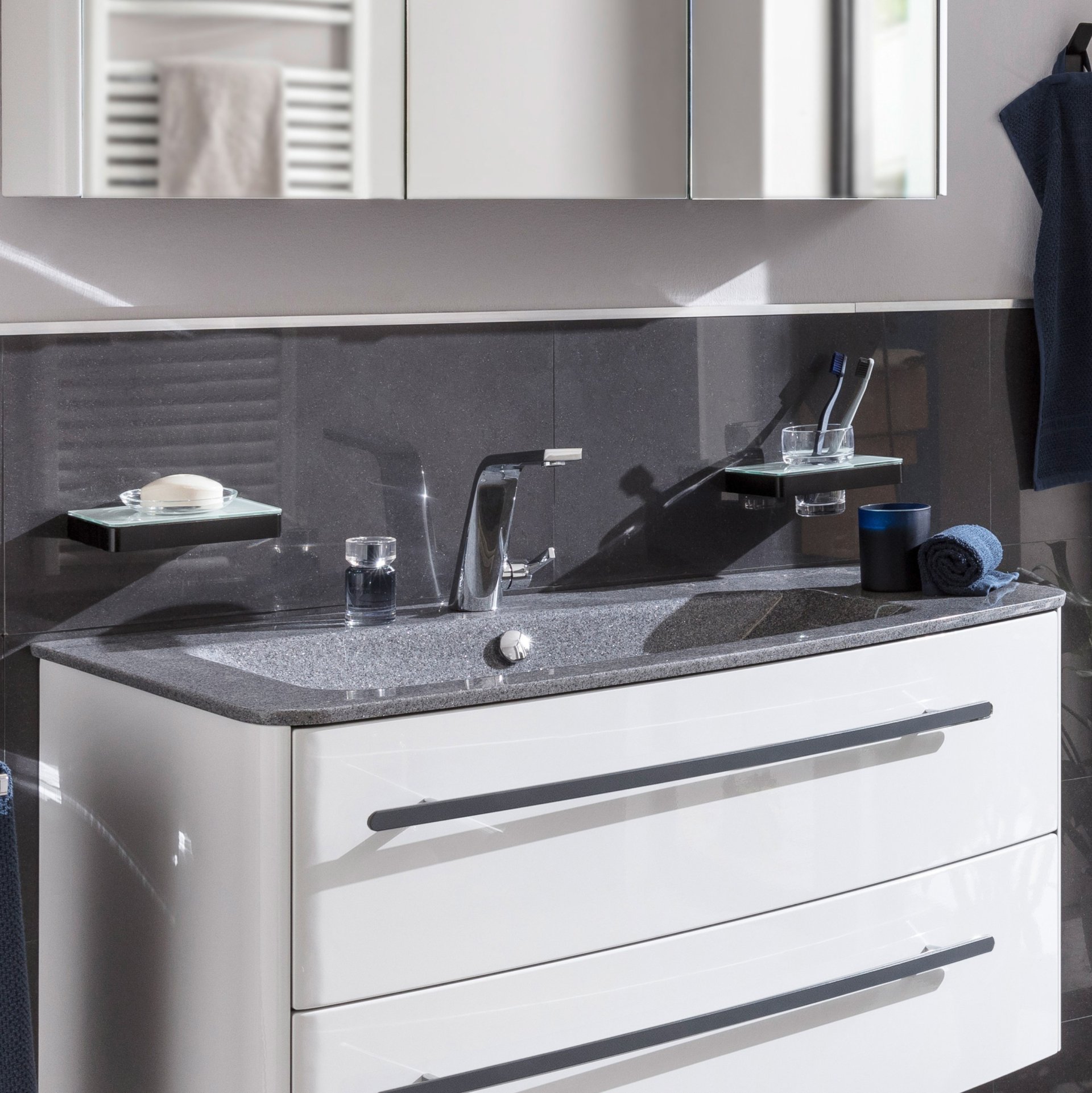 CLASSICO Waschbecken Mineralguss links grau-metallic