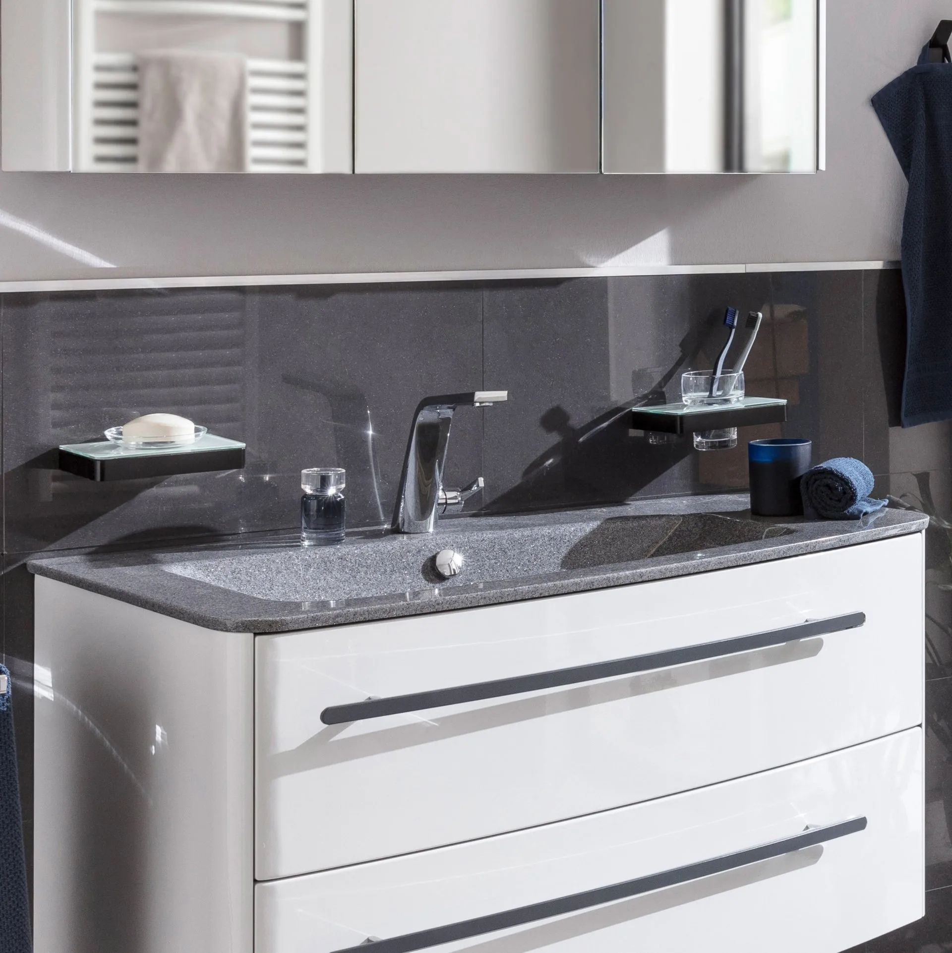 CLASSICO Waschbecken Mineralguss links grau-metallic