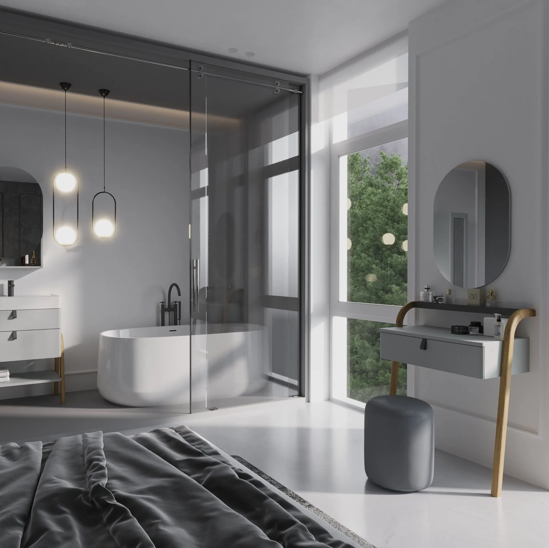 BADEDU PINA Schminktisch 76 cm breit, Grau, mit Schublade