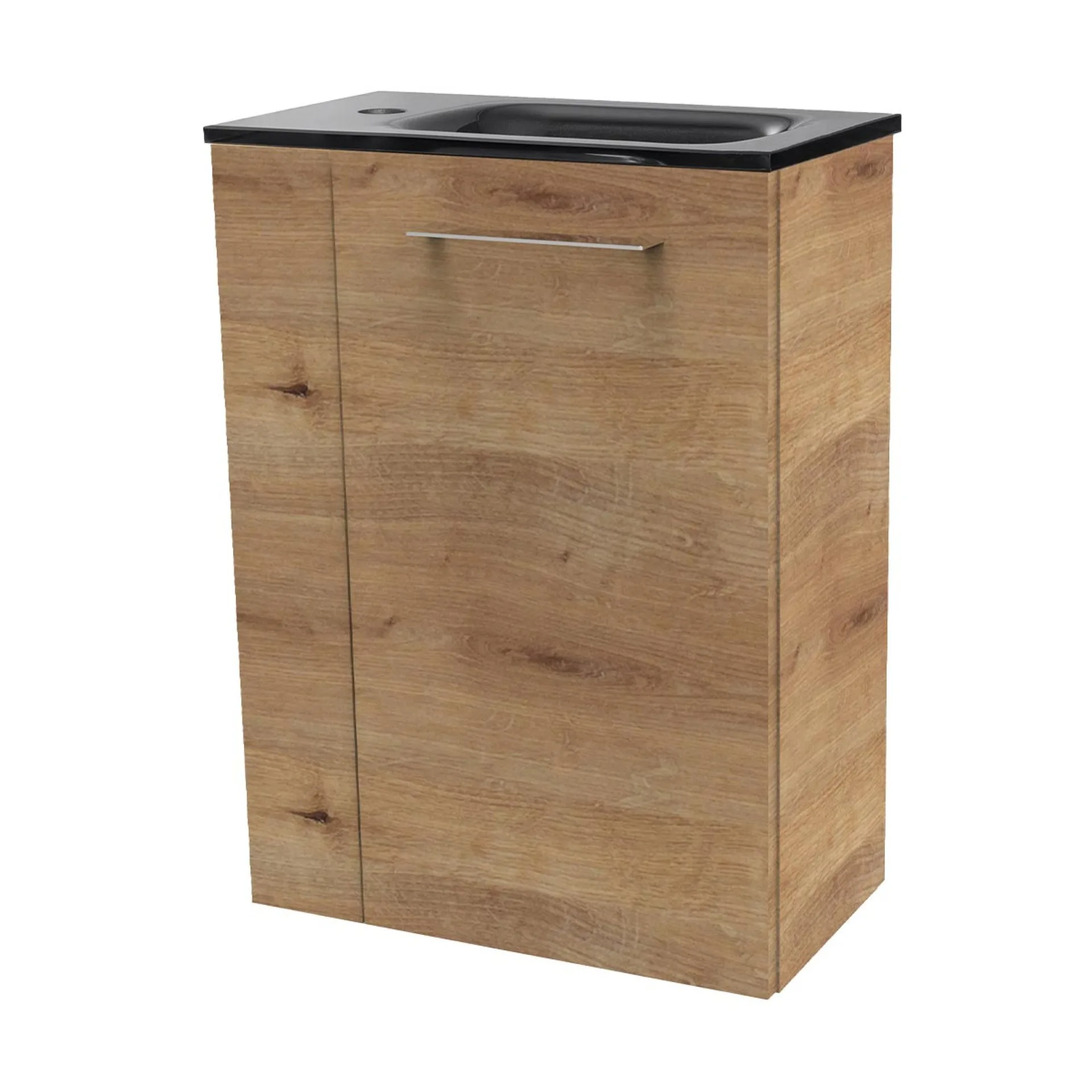 FACKELMANN SBC MILANO Gäste WC Waschtisch Set 45 cm breit, Braun hell, Waschbecken Glas Anthrazit, Türanschlag rechts