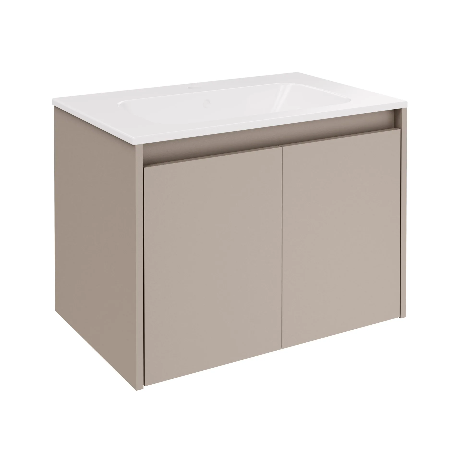 FACKELMANN COMPACT LINE Waschbecken mit Unterschrank 71 cm breit, Grau, Waschbecken Keramik Weiß, 2 Türen