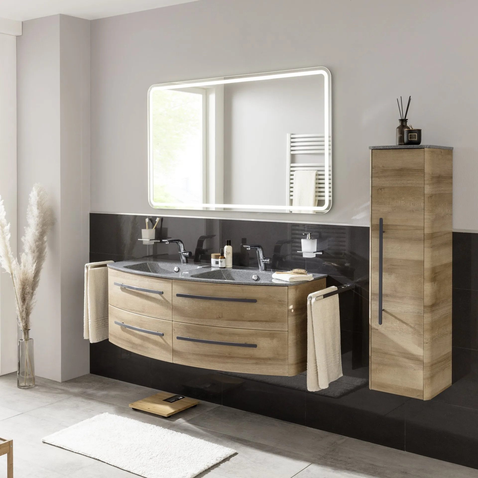 CLASSICO Doppel-Waschtisch Mineralguss grau-metallic, 139 cm