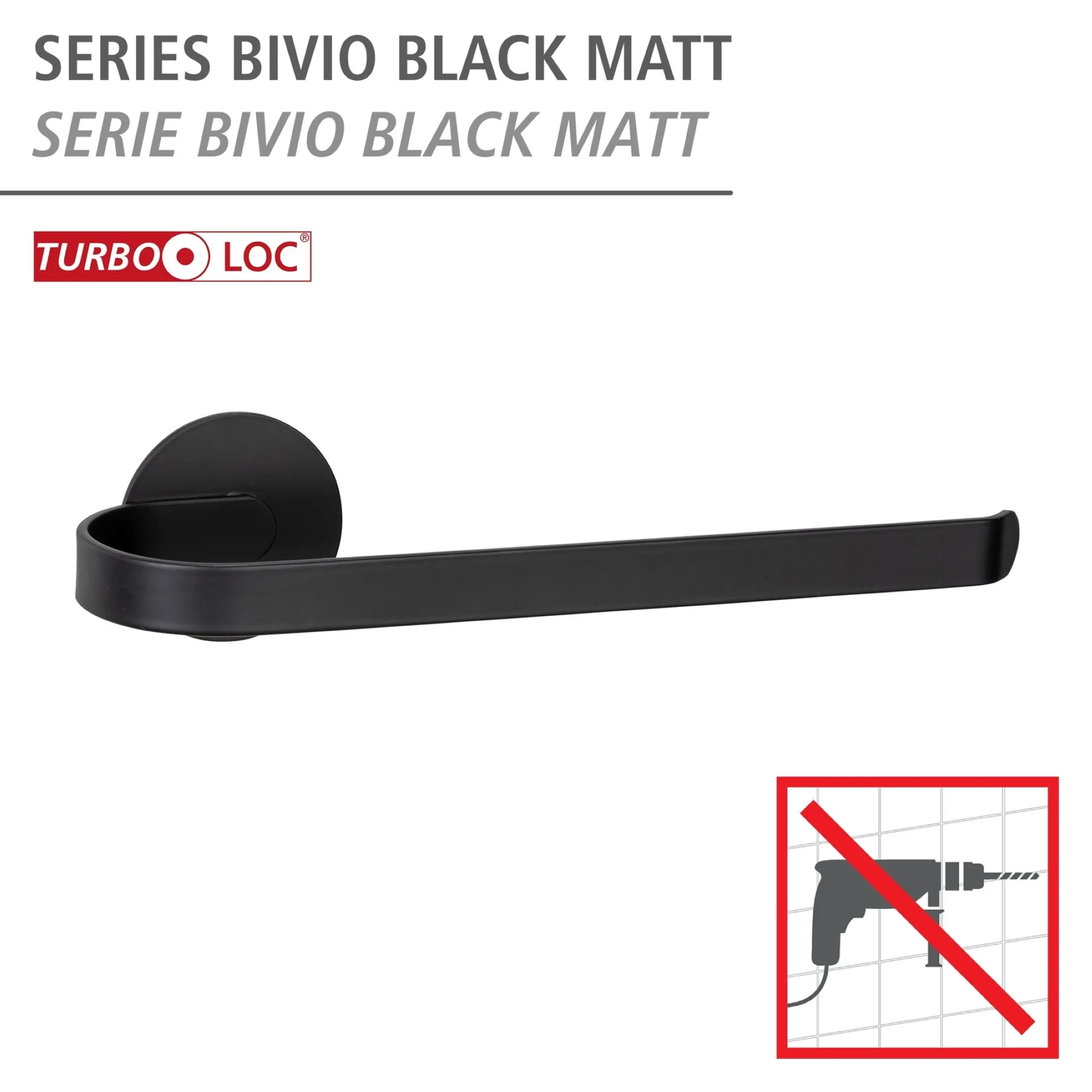 WENKO BIVIO Handtuchhalter 26,5 cm, Schwarz Matt, Aluminium, Befestigen ohne Bohren