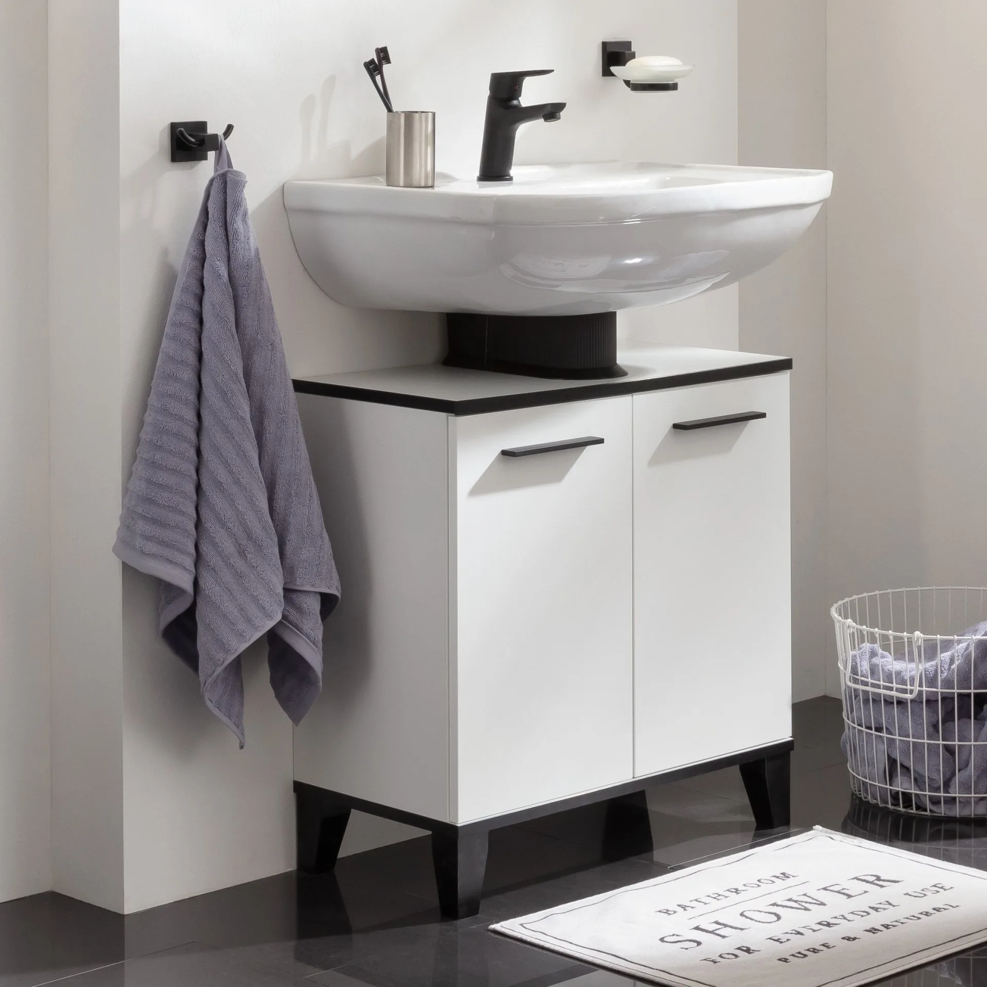 FACKELMANN TE-A Waschbeckenunterschrank 60 cm breit, Weiß, mit Füßen