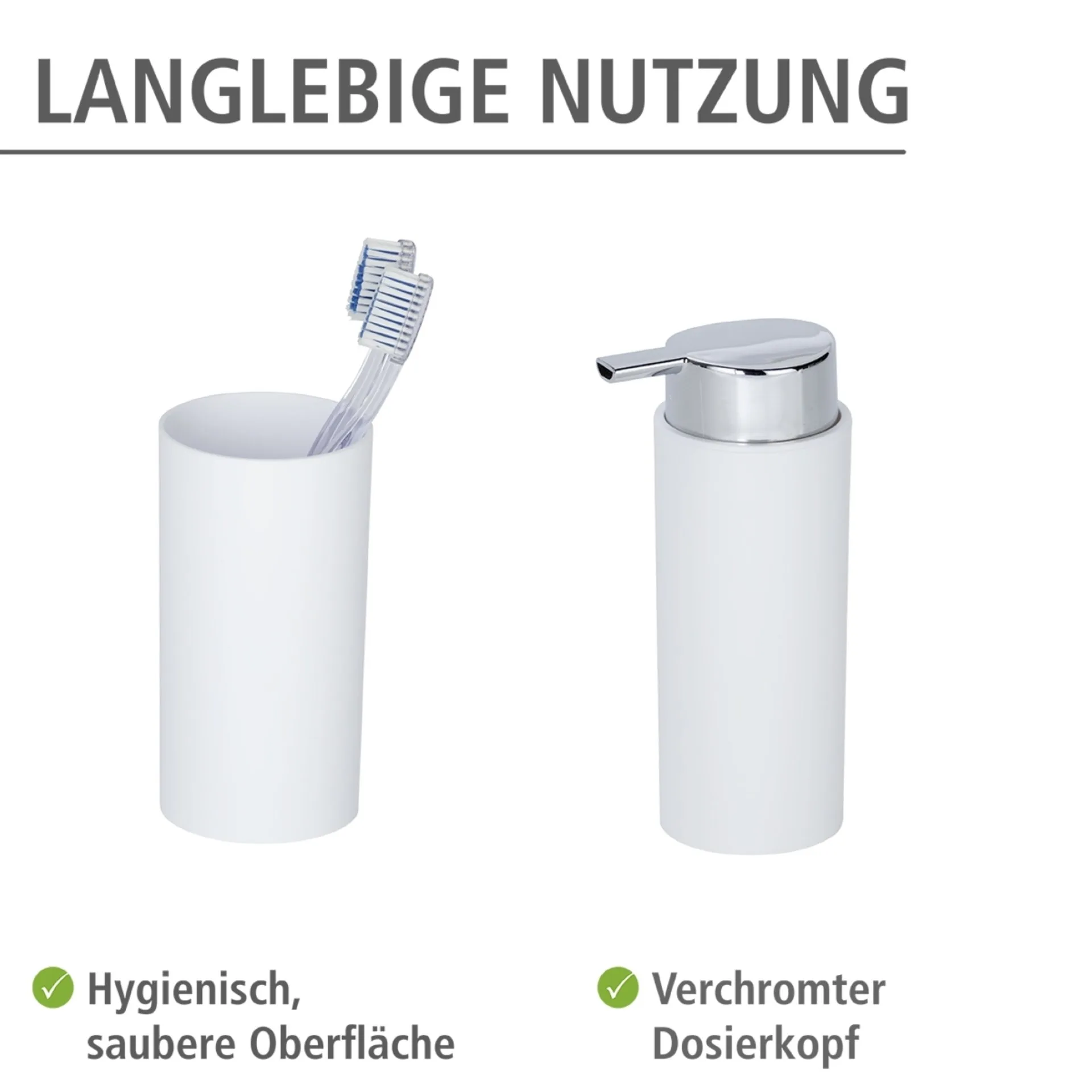 WENKO CALVO Accessoire Set, Weiß, Zahnputzbecher, Seifenspender, WC-Garnitur, Kosmetikeimer
