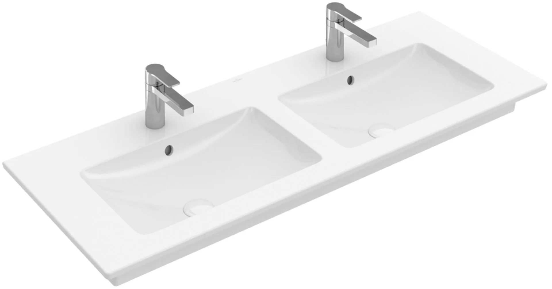 VILLEROY & BOCH VENTICELLO Doppelwaschbecken Keramik 130 cm breit, Weiß, mit Überlauf, CeramicPlus