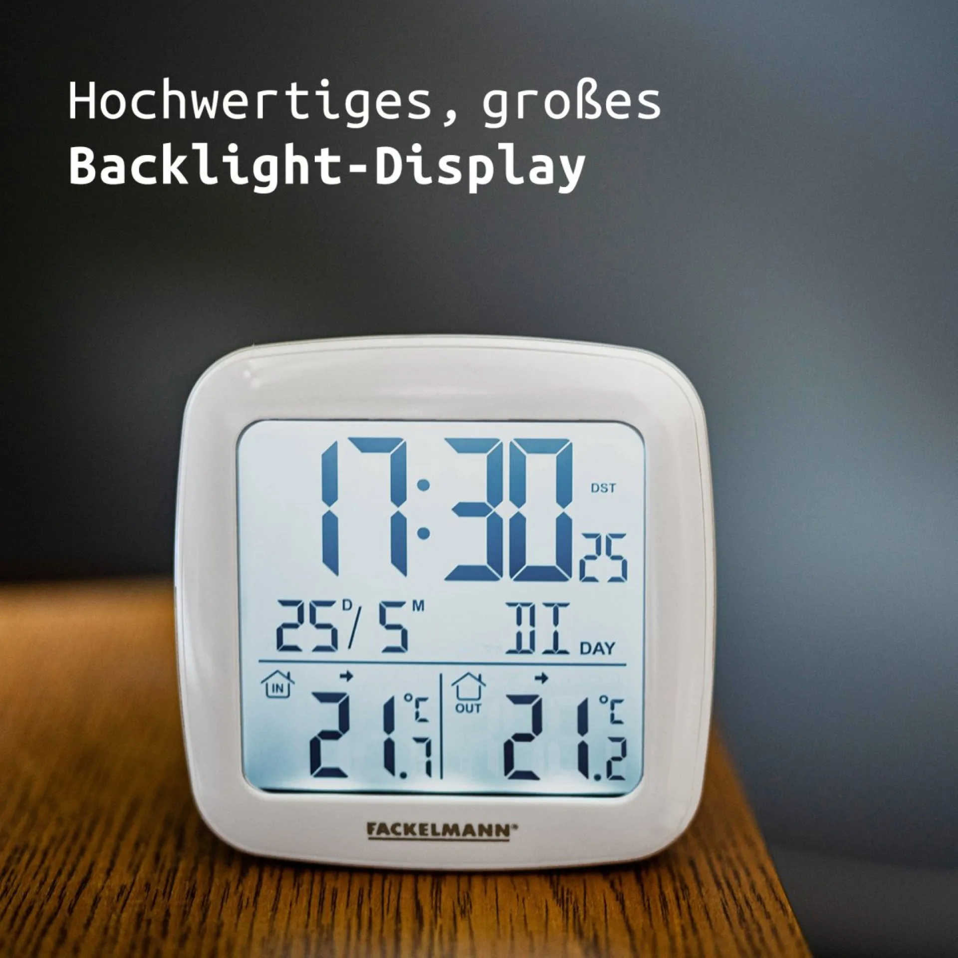 FACKELMANN Digital Thermometer 9 cm breit, Weiß + Funkuhr Box