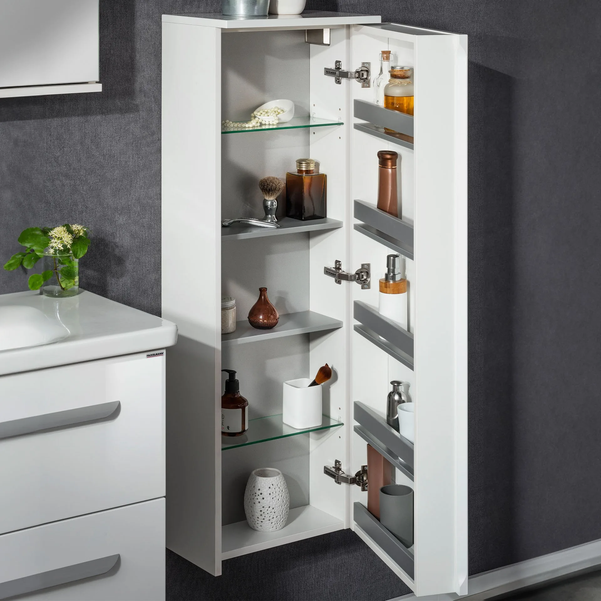 FACKELMANN Midischrank 40 cm breit, Weiß, Türanschlag rechts