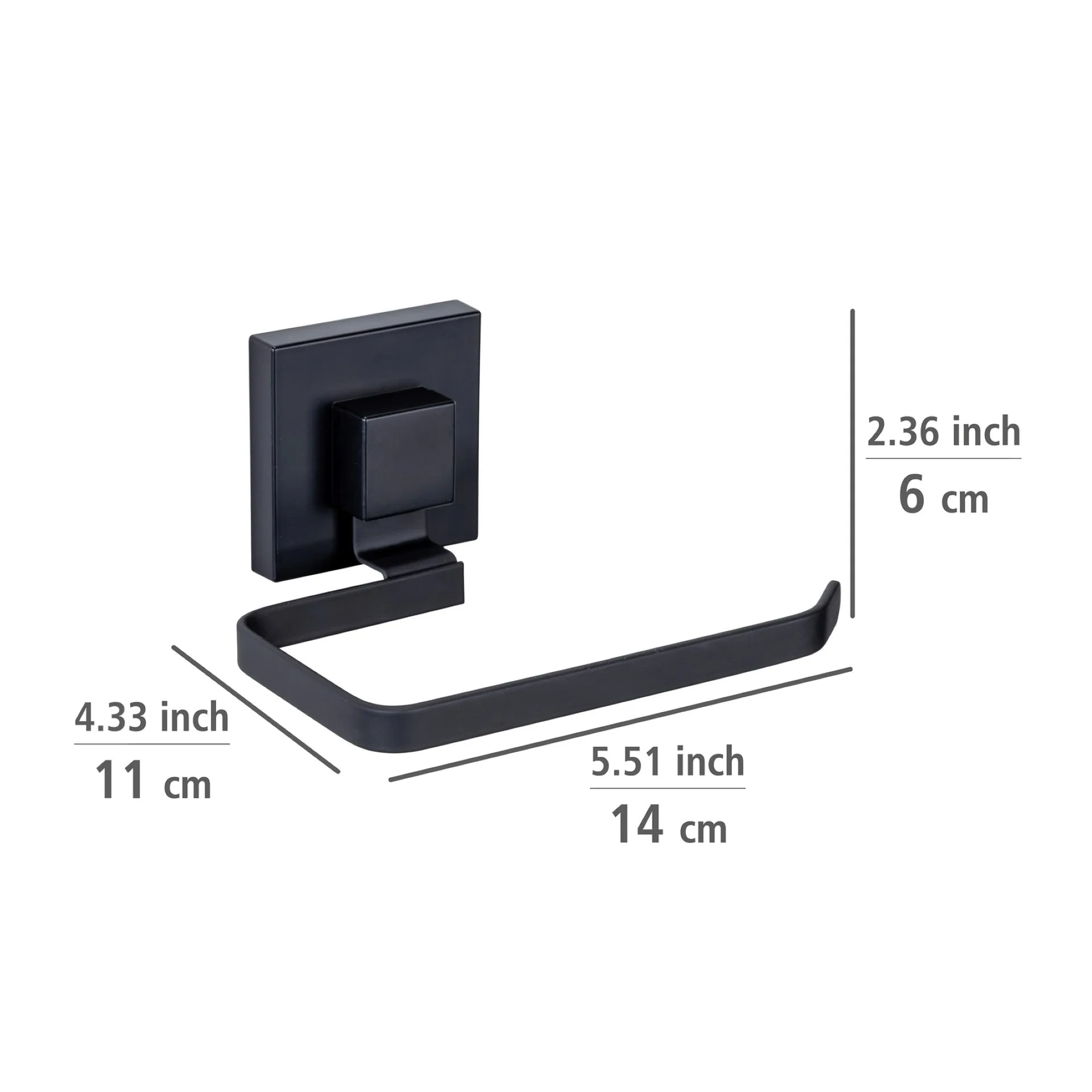 WENKO QUADRO Accessoire Set, Schwarz, Toilettenpapierhalter, WC-Garnitur, Befestigen ohne Bohren
