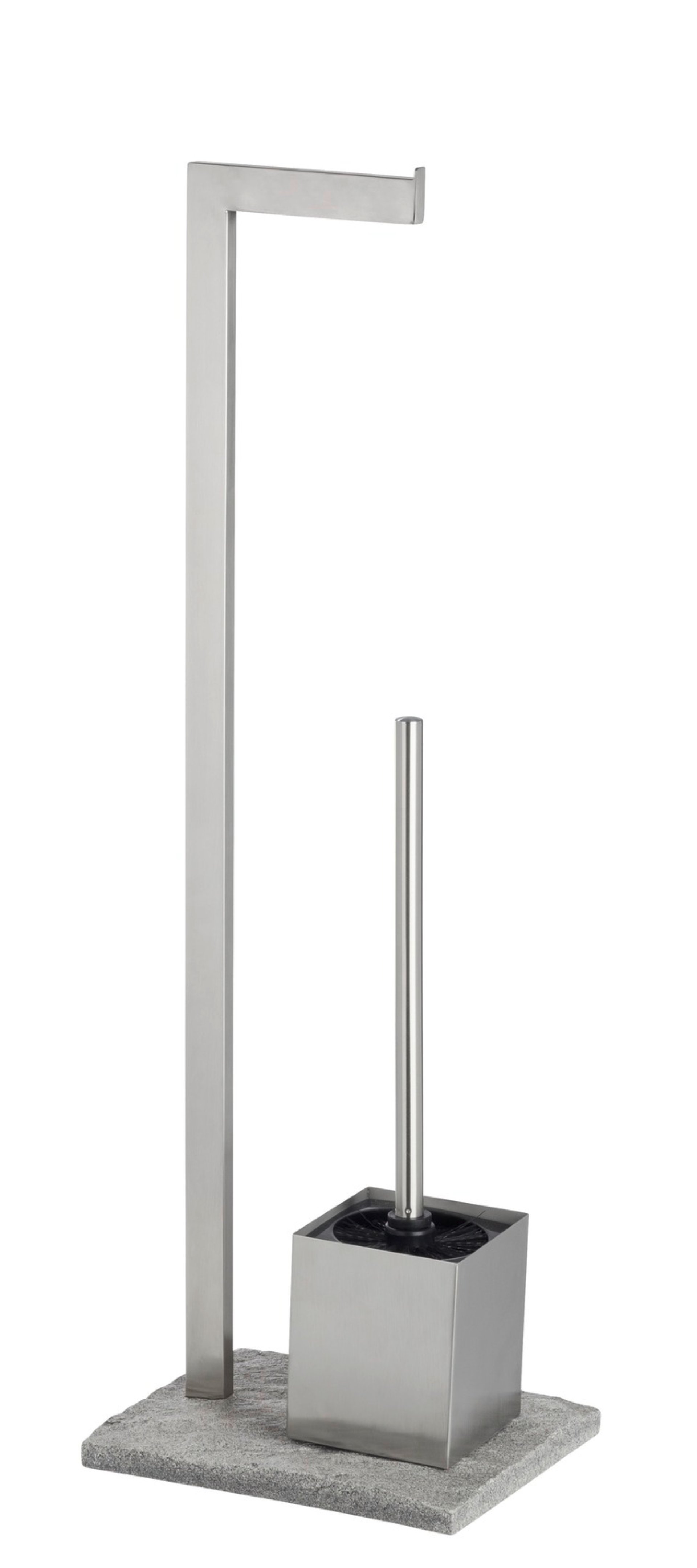 WENKO GRANIT Toilettenpapierhalter, Grau, stehend, mit WC-Garnitur, Edelstahl rostfrei