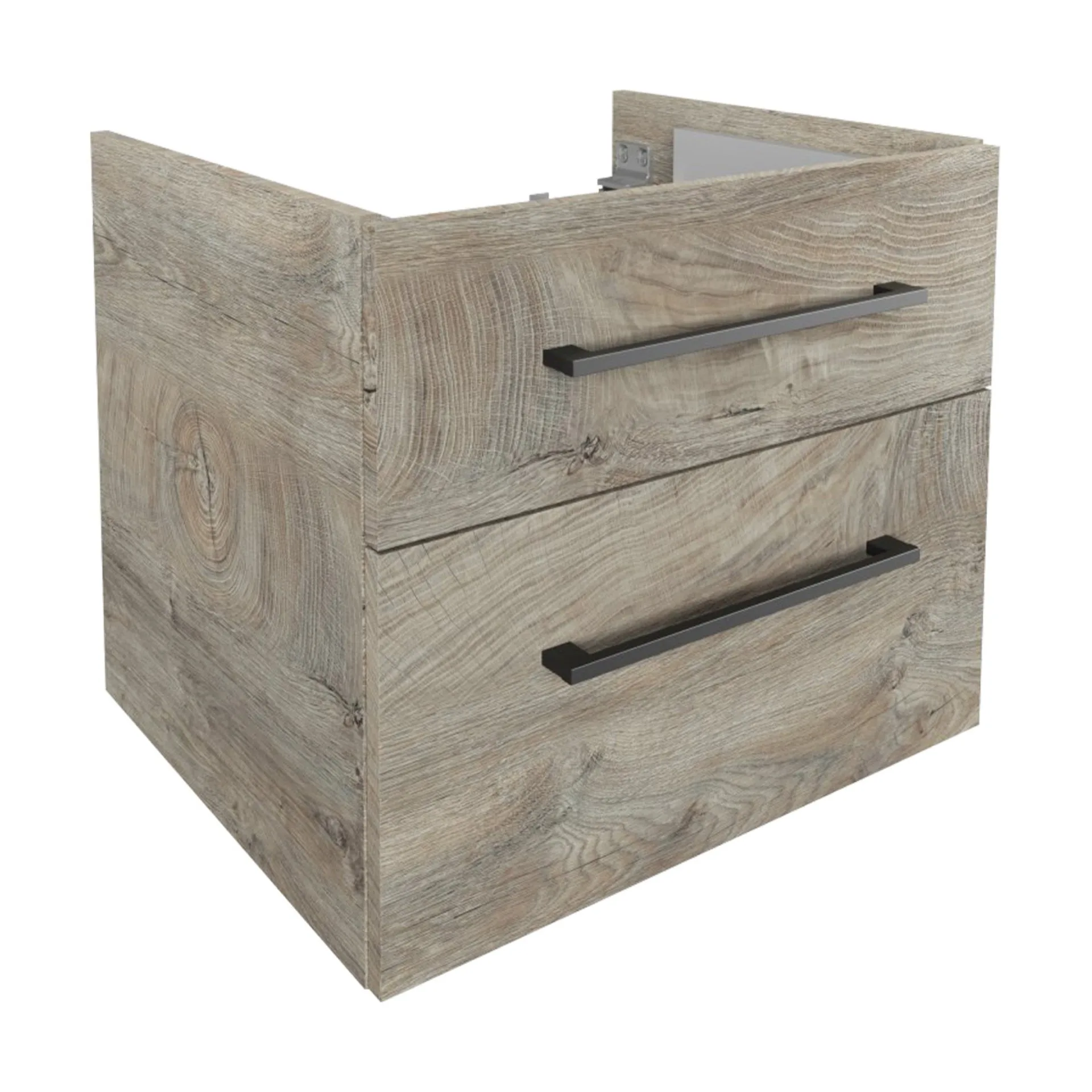FACKELMANN OXFORD Badmöbel Set 4-teilig 60 cm breit, Braun hell, Aufsatzwaschbecken Keramik Weiß + Waschtischplatte + LED Spiegelschrank