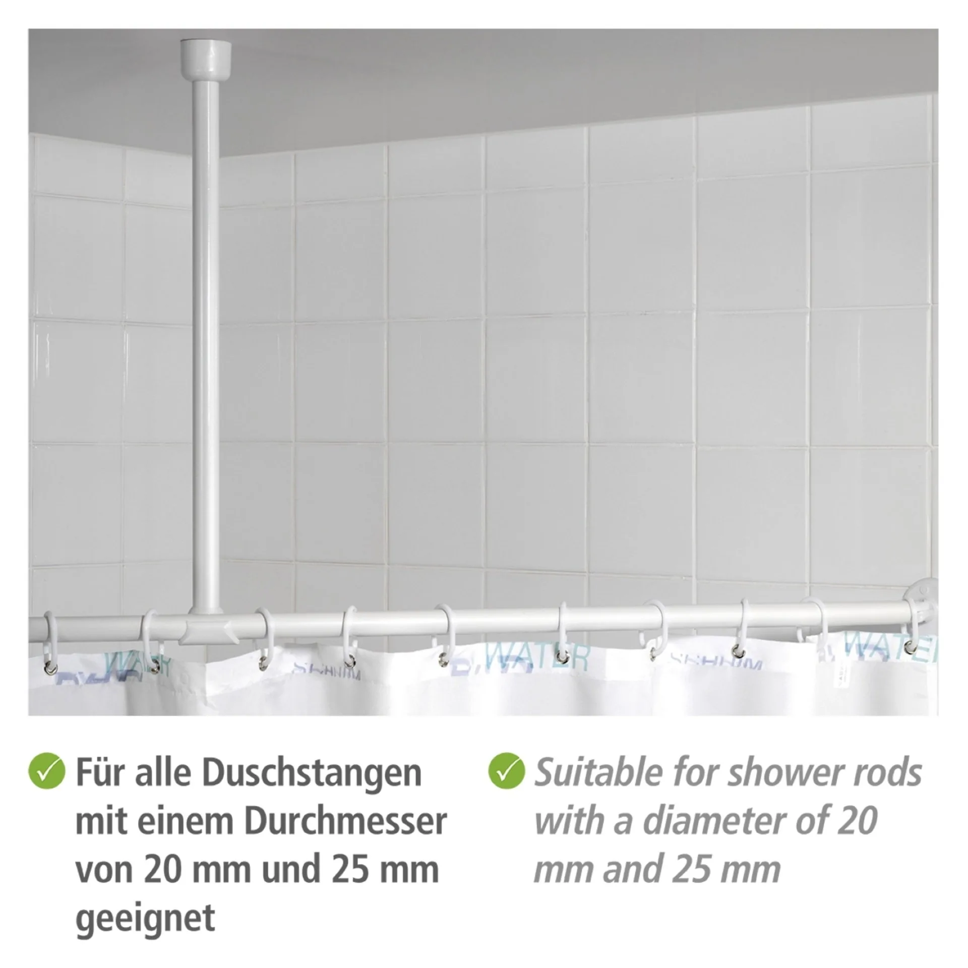 WENKO Deckenstütze für Duschstange 57 cm, Weiß, Aluminium