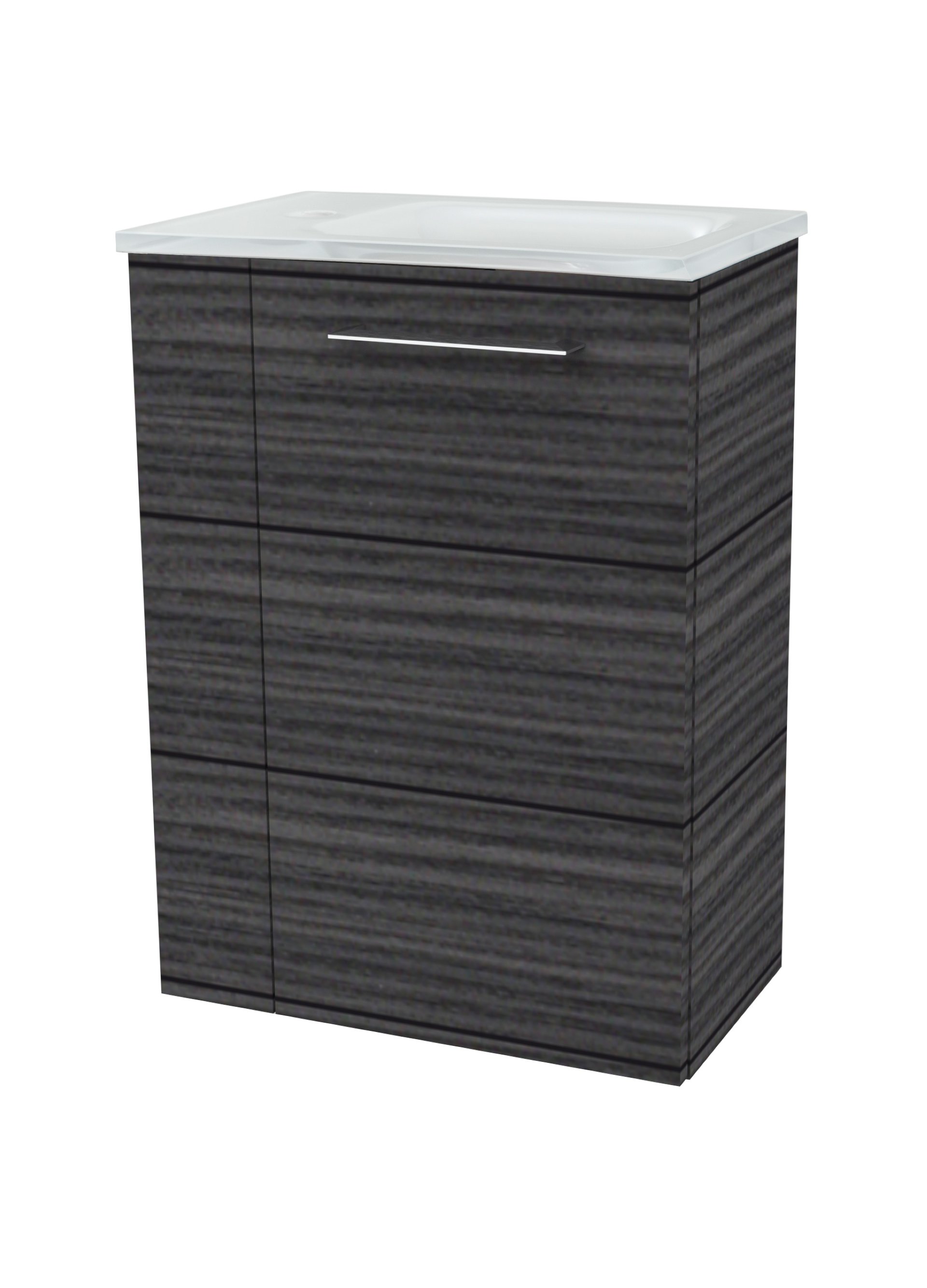 FACKELMANN SBC B.PERFEKT Gäste WC Waschtisch Set 45 cm breit, Anthrazit Holzoptik, Waschbecken Glas Weiß, Türanschlag rechts