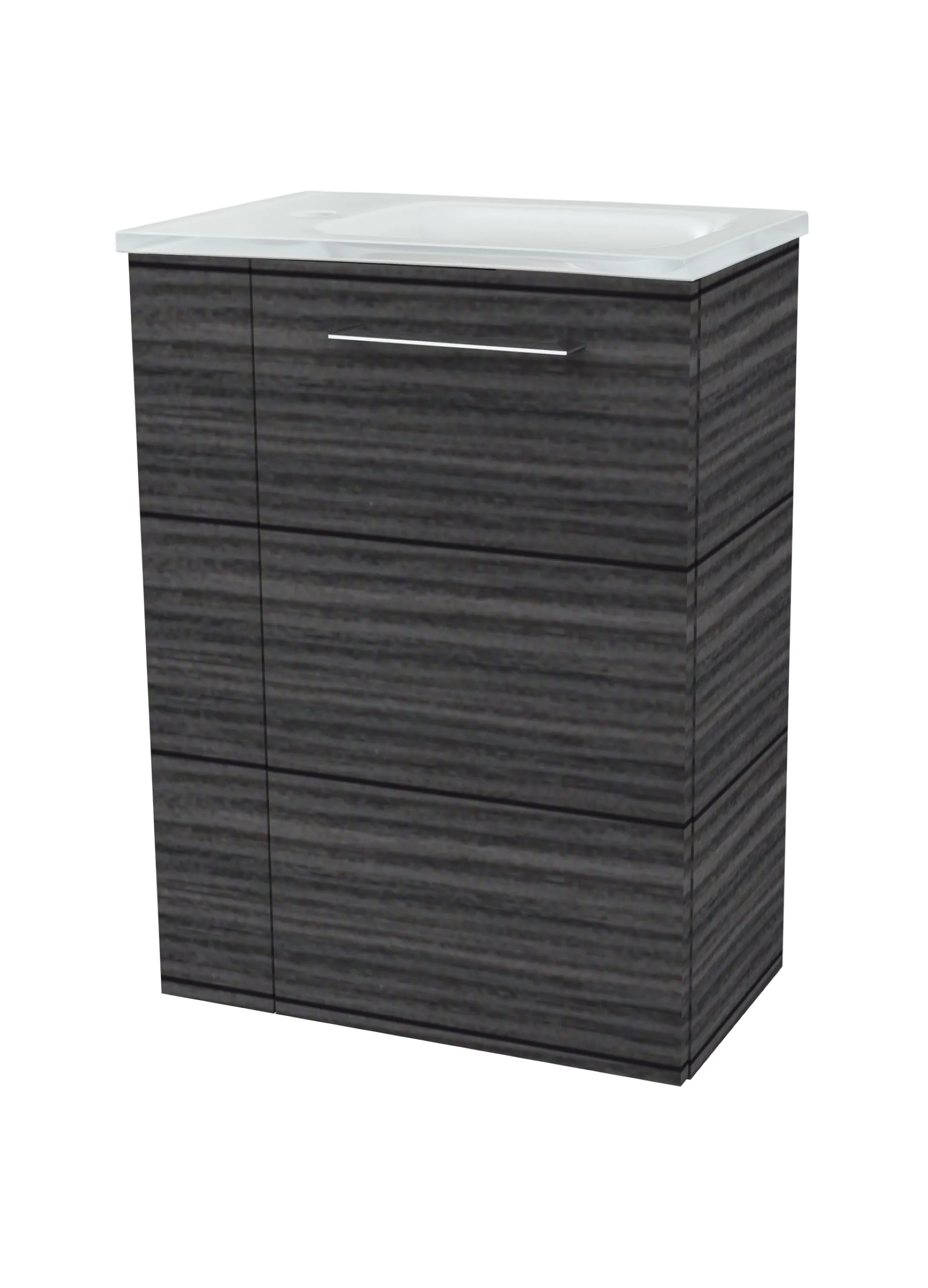 FACKELMANN SBC B.PERFEKT Gäste WC Waschtisch Set 45 cm breit, Anthrazit Holzoptik, Waschbecken Glas Weiß, Türanschlag rechts