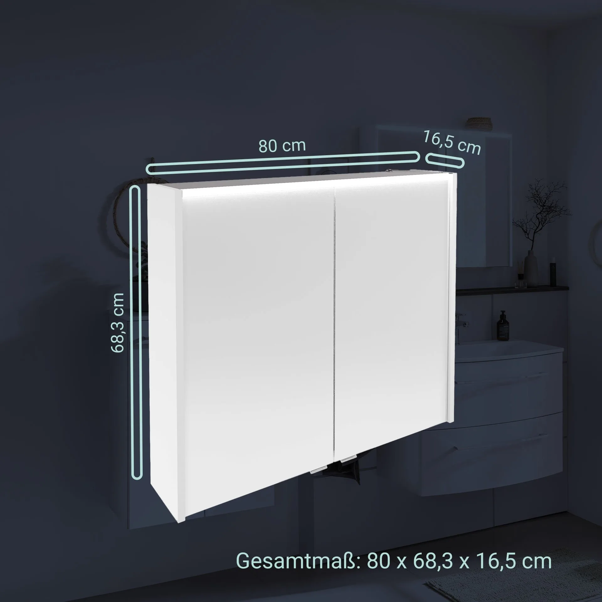 FACKELMANN VERONA LED Spiegelschrank 80 cm breit, Weiß Hochglanz