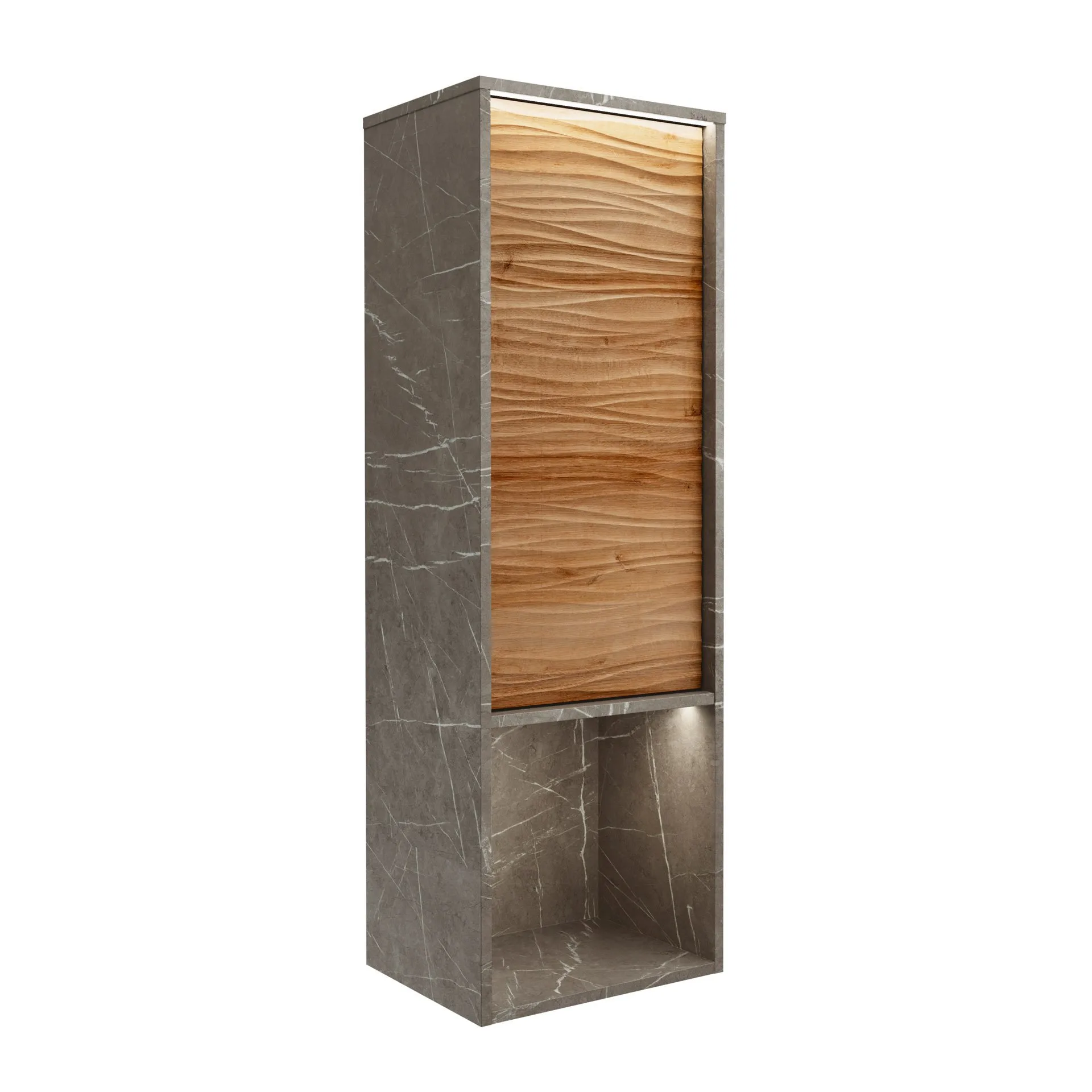 LANZET DUNE Midischrank 40,3 cm breit, Braun hell/Marmor Grau, inkl. LED Beleuchtung