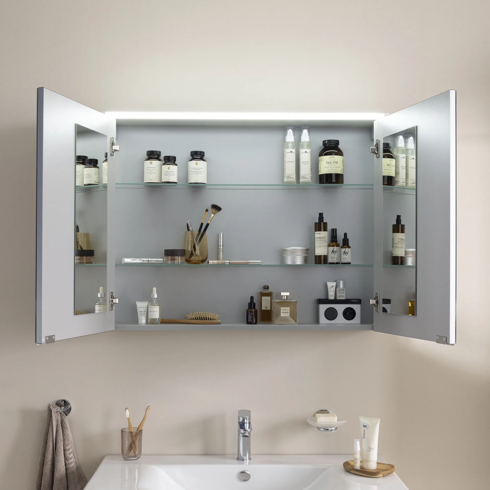 FACKELMANN B.ROUND LED Spiegelschrank 90 cm breit, Weiß