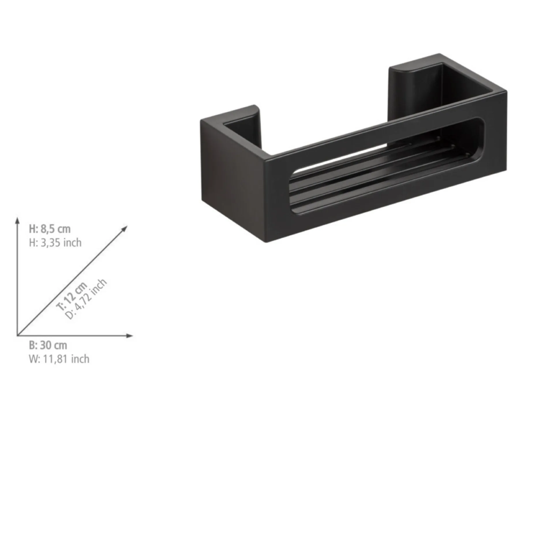 WENKO BRALIA Duschablage 30 cm breit, Schwarz, Befestigen ohne Bohren