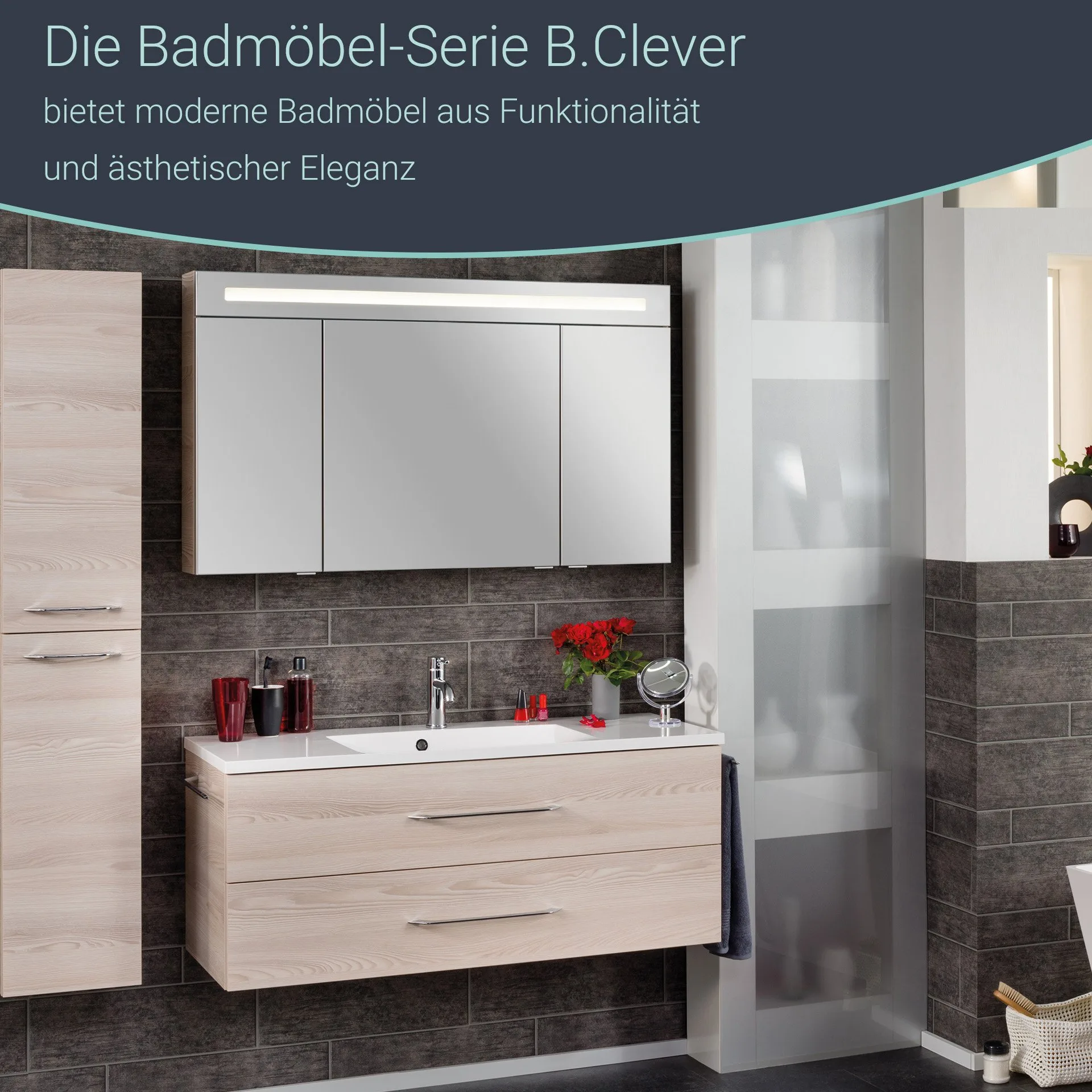 Fackelmann B.CLEVER LED Spiegelschrank 120 cm Braun hell