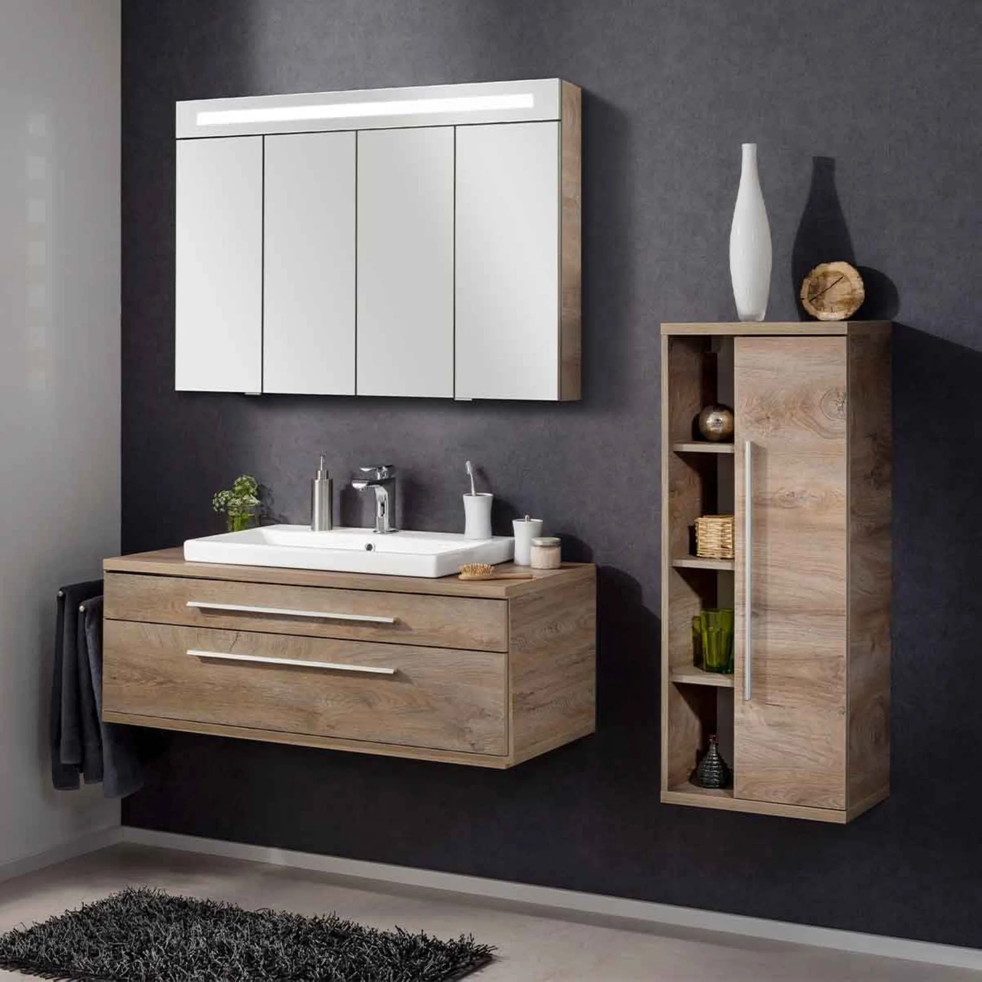 FACKELMANN TWINDY LED Spiegelschrank 110 cm breit, Braun hell