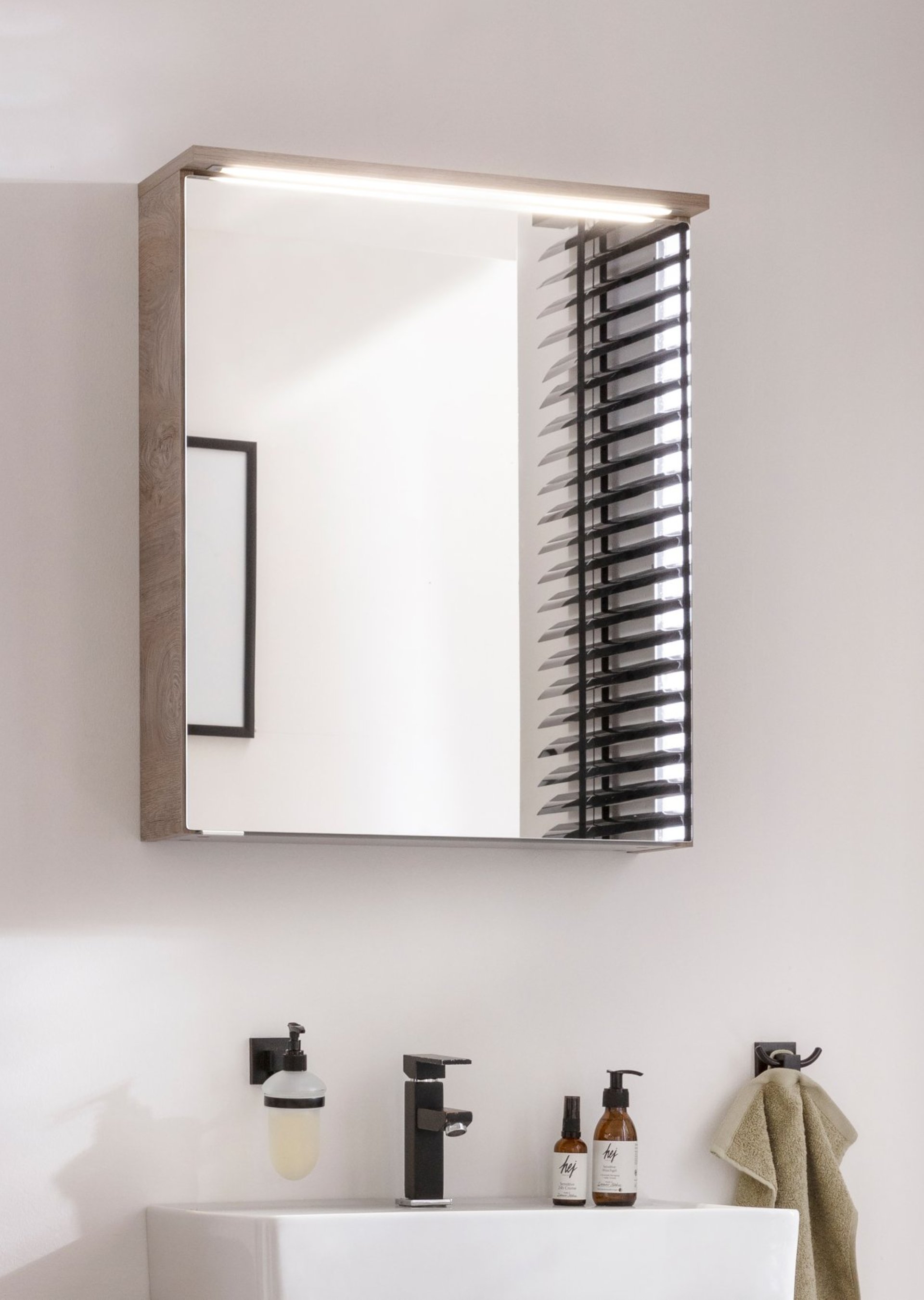 Fackelmann OXFORD LED Spiegelschrank 60 cm breit, Braun hell