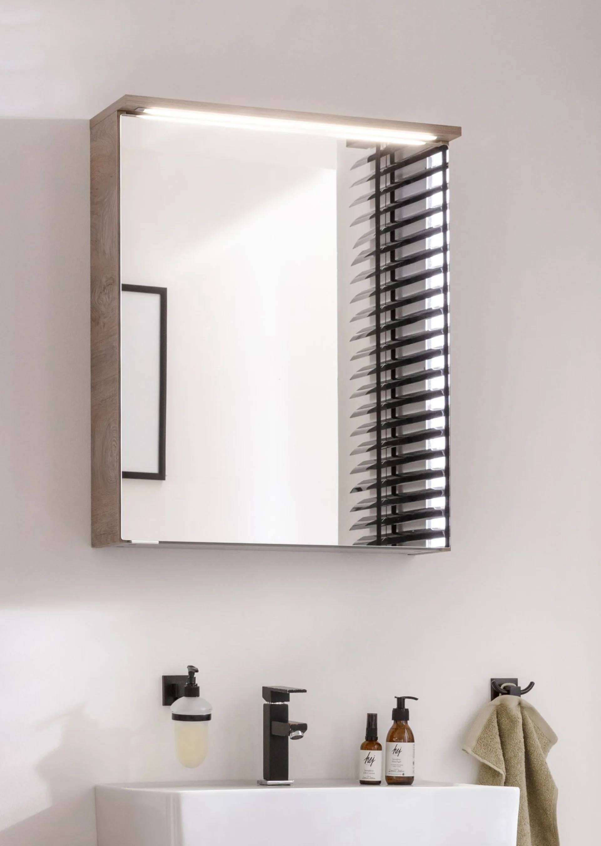 Fackelmann OXFORD LED Spiegelschrank 60 cm breit, Braun hell