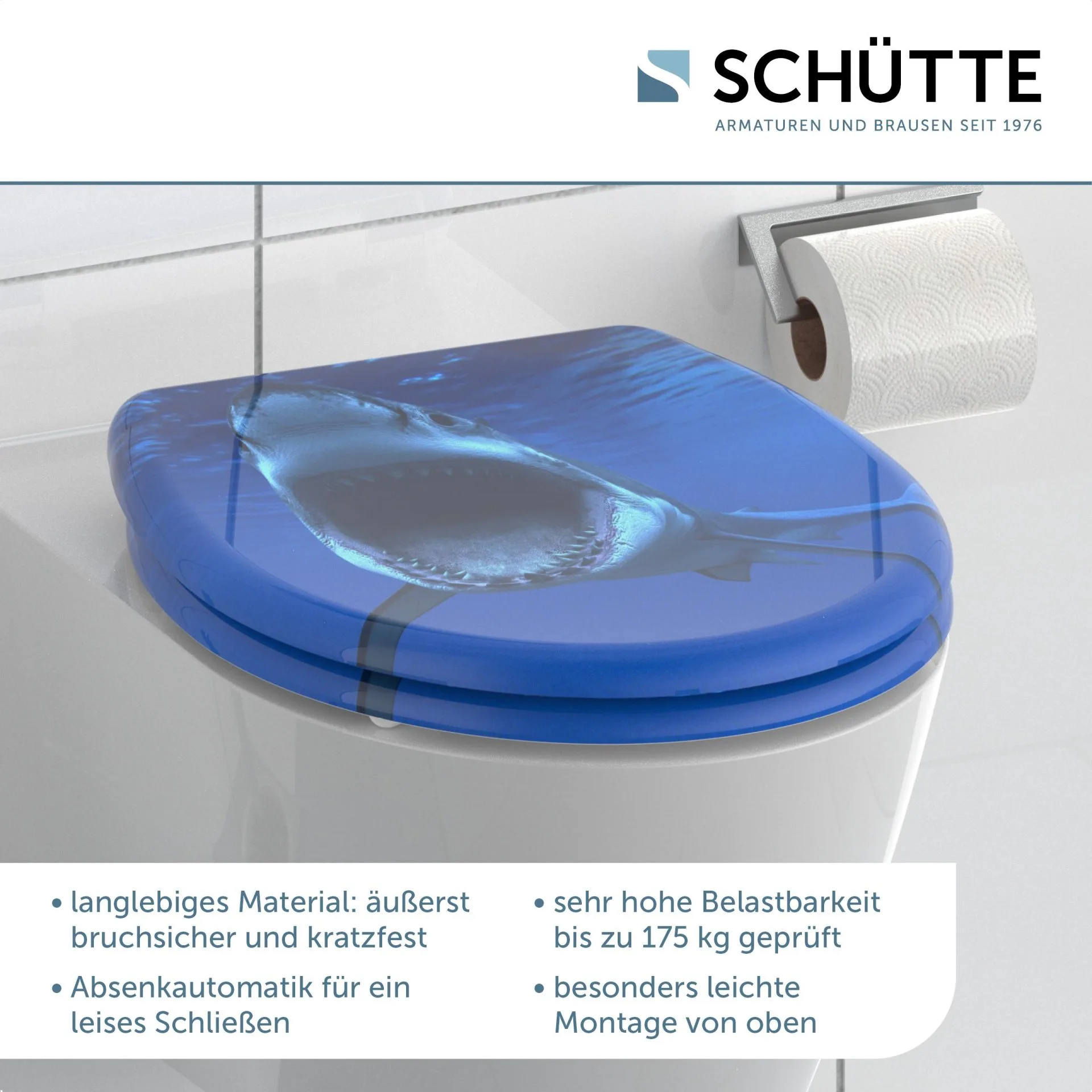 SCHÜTTE SHARK WC-Sitz, Kunststoff, mit Absenkautomatik und Schnellverschluss
