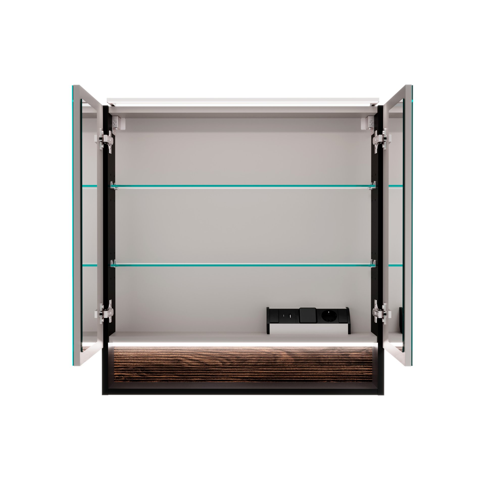 FACKELMANN B.PARIS Waschtisch Set mit Spiegelschrank 70 cm breit, Braun dunkel/Schwarz, Waschbecken Gussmarmor Weiß