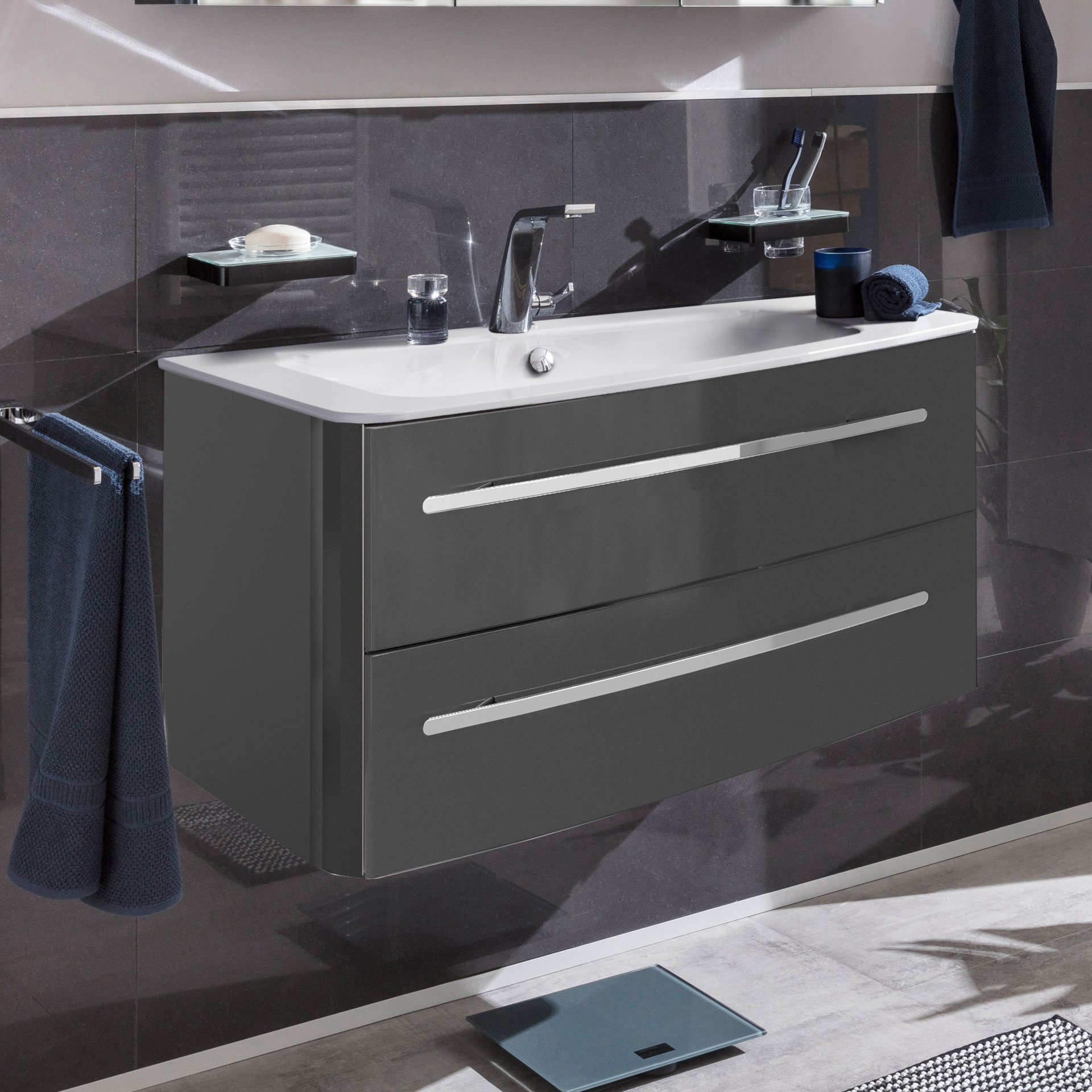 Lanzet CLASSICO Waschtischunterschrank 100 cm Anthrazit, rechts
