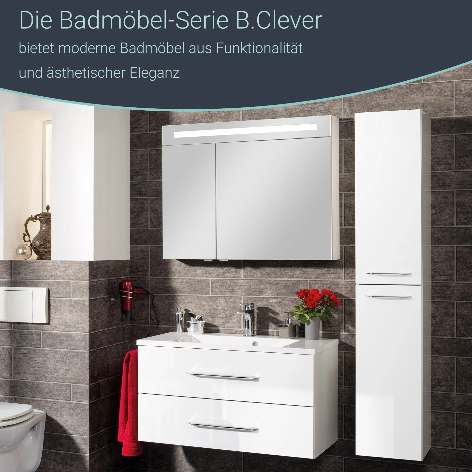 FACKELMANN B.CLEVER LED Spiegelschrank 90 cm breit, Weiß