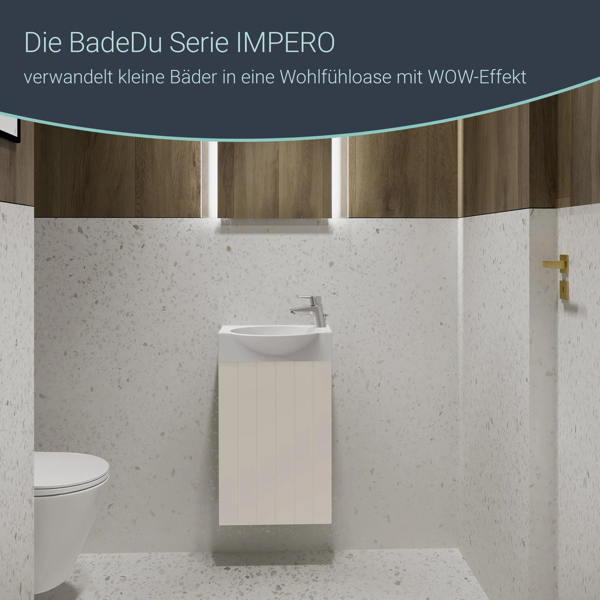 BADEDU IMPERO Gäste WC Waschtisch Set  40 cm breit, Beige, Waschbecken Keramik Weiß