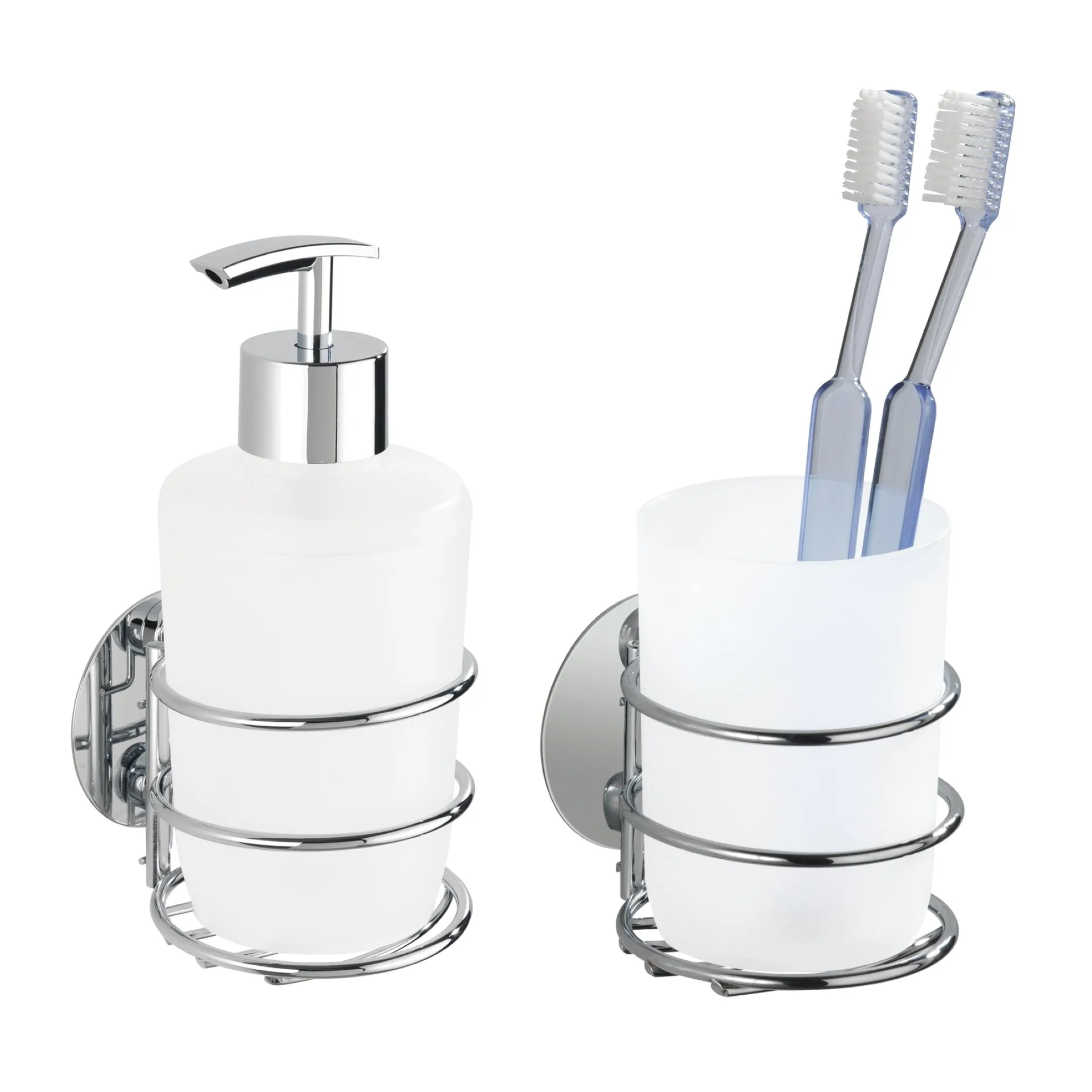 WENKO TURBO LOC Accessoire Set, Weiß/Chrom, Seifenspender, Zahnputzbecher,Befestigen ohne Bohren