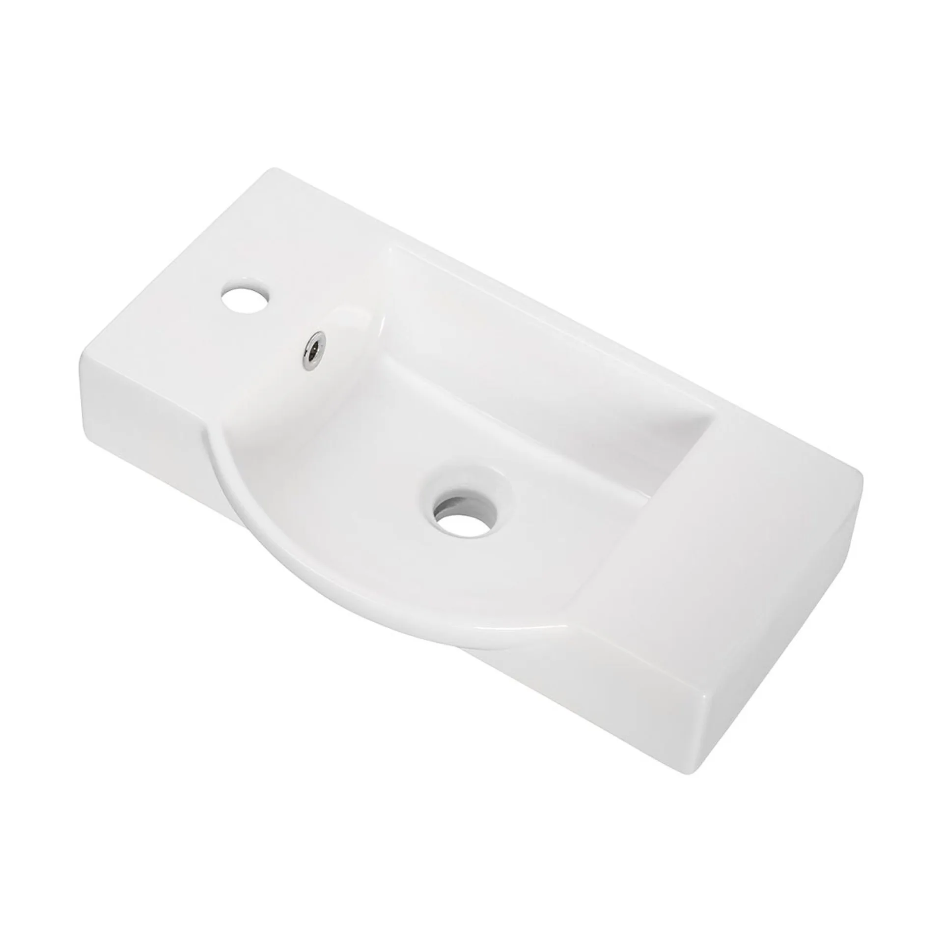 FACKELMANN SBC SCENO Gäste WC Waschtisch Set 55 cm breit, Weiß, Waschbecken Keramik Weiß, Hahnloch links