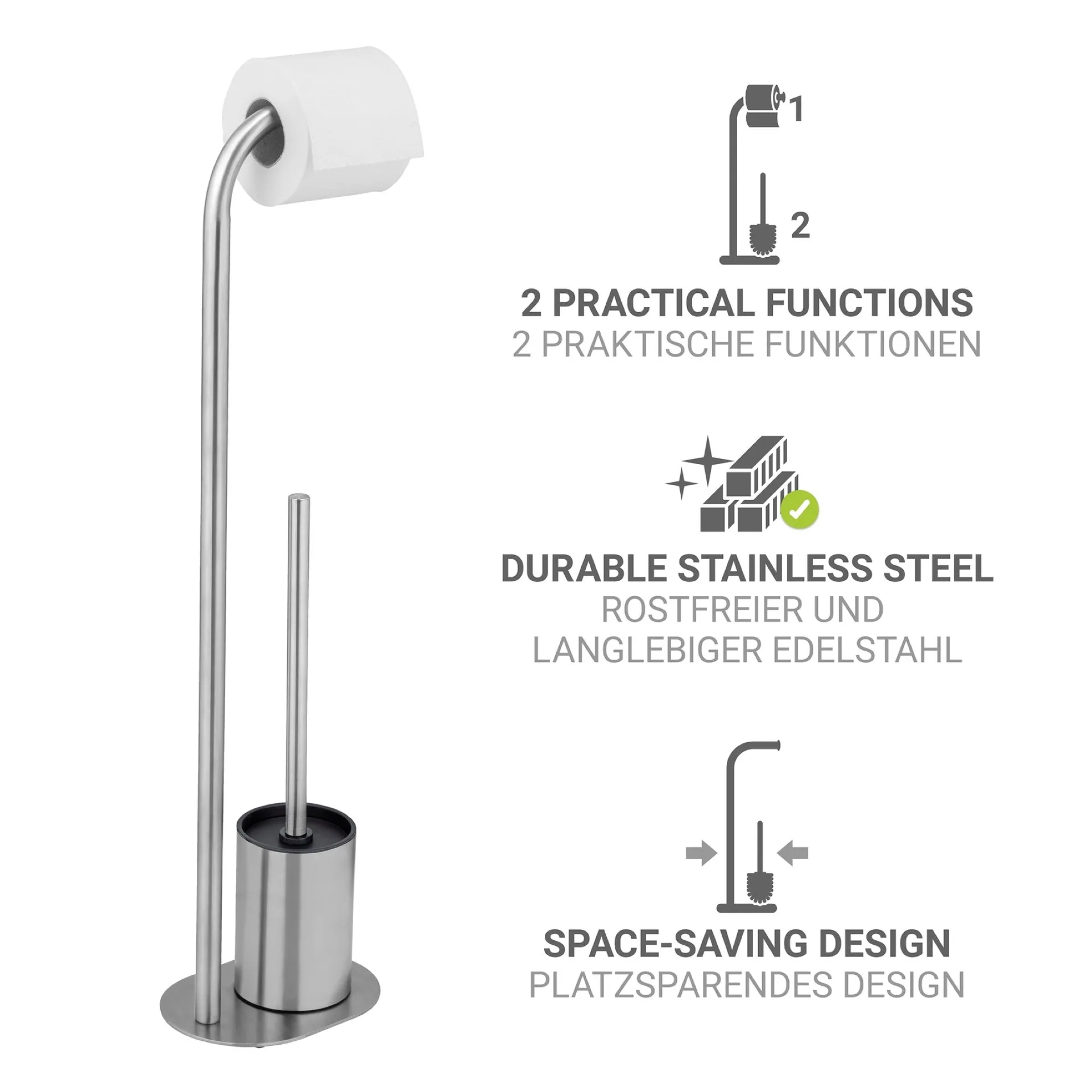WENKO LEVANTE WC-Garnitur, Silber matt, mit Toilettenpapierhalter, stehend