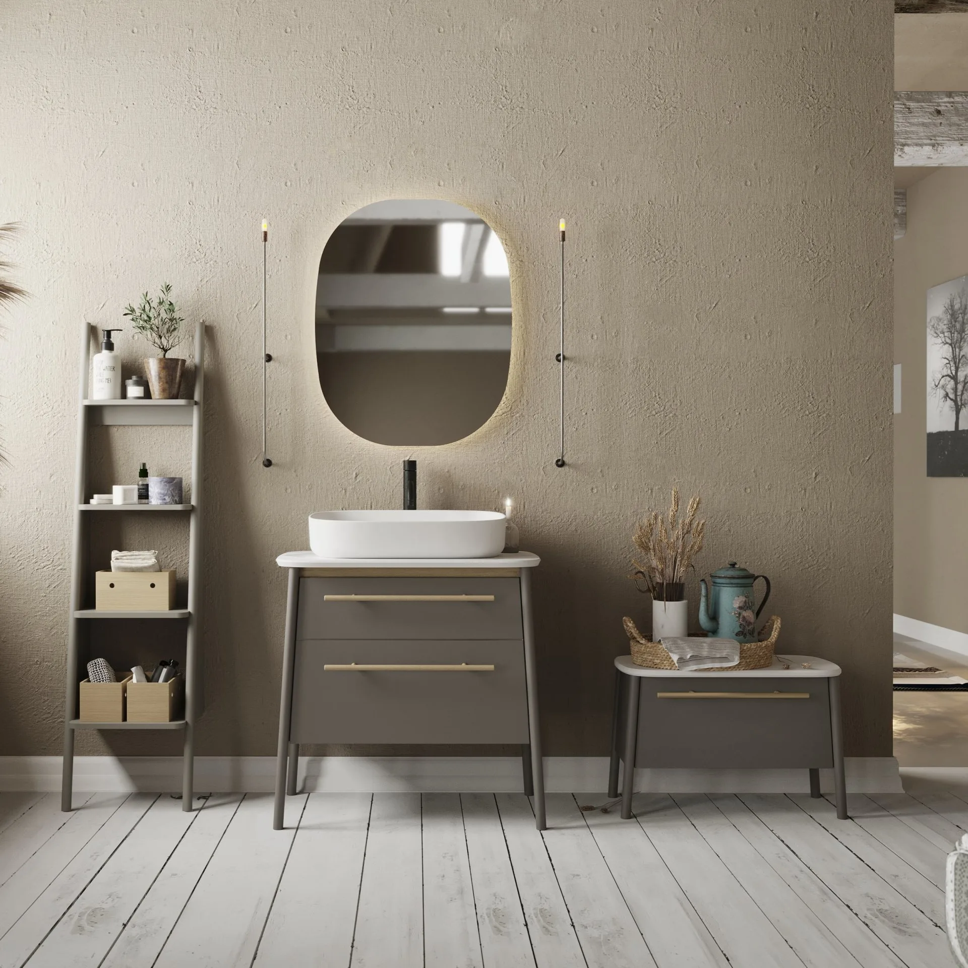 BADEDU TANA Sitzbank 68 cm breit, Grau matt, mit Füßen