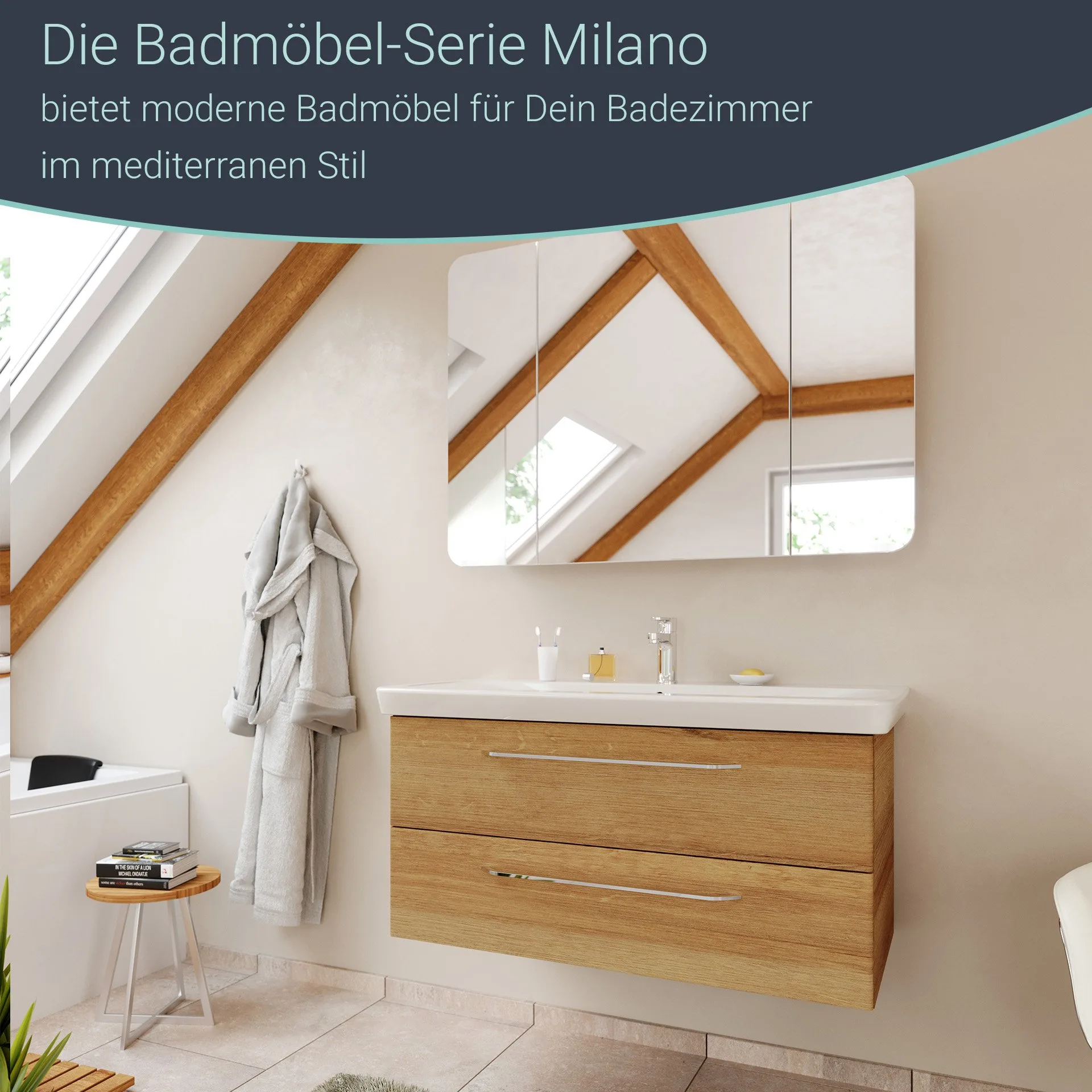 FACKELMANN MILANO Waschbecken 107 cm breit, Weiß, Keramik