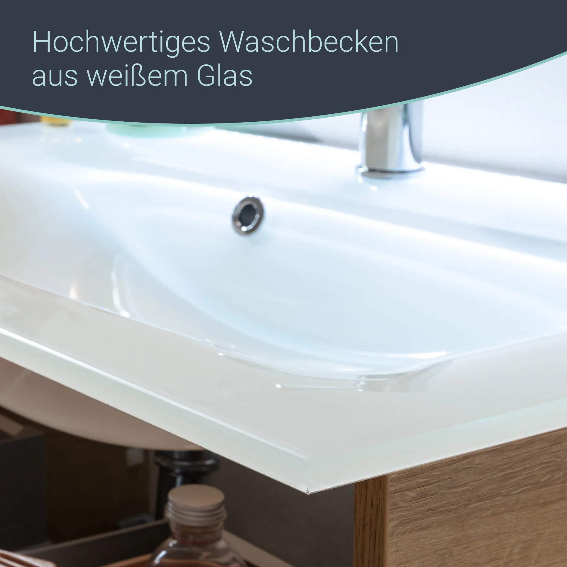 FACKELMANN B.BRILLANT Waschbecken mit Unterschrank 80 cm breit, Anthrazit Glas/Braun hell, Waschbecken Glas Weiß