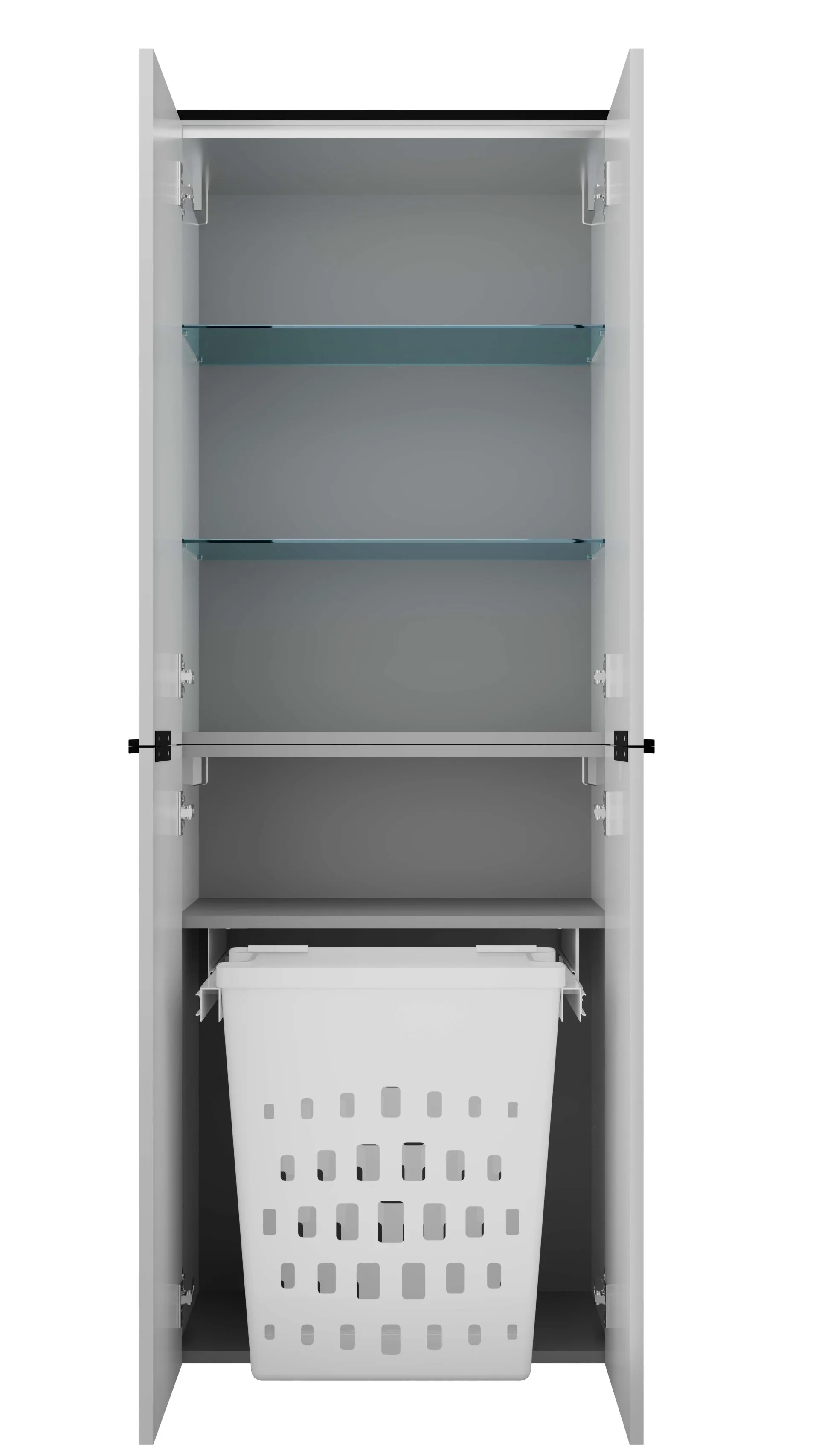 FACKELMANN FLAIR Doppel Hochschrank 63 cm breit, Weiß/Anthrazit mit Wäschekorb